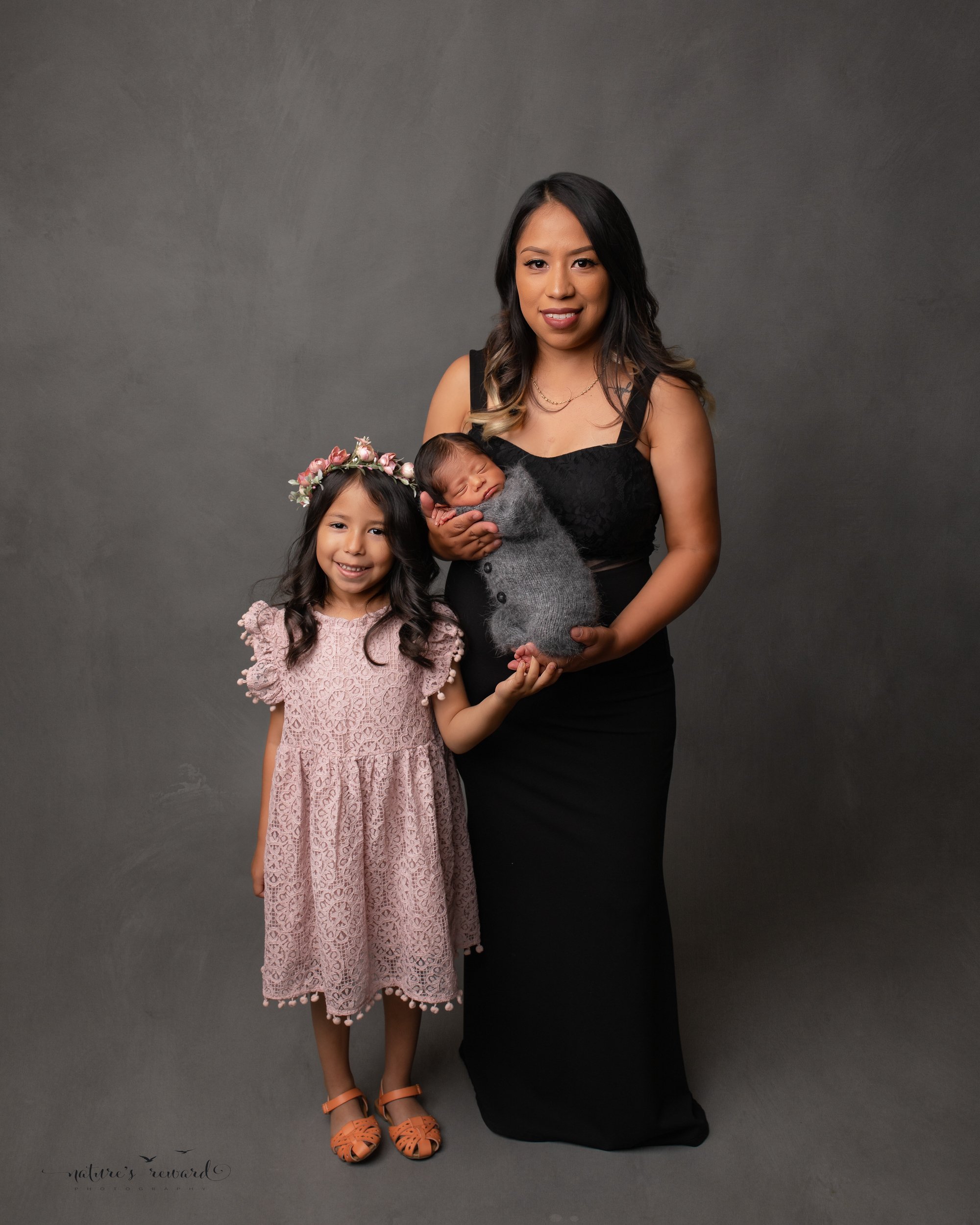 Mom and Daughters Pose in a White Photo Studio. Stock Image - Image of  cute, children: 217354805