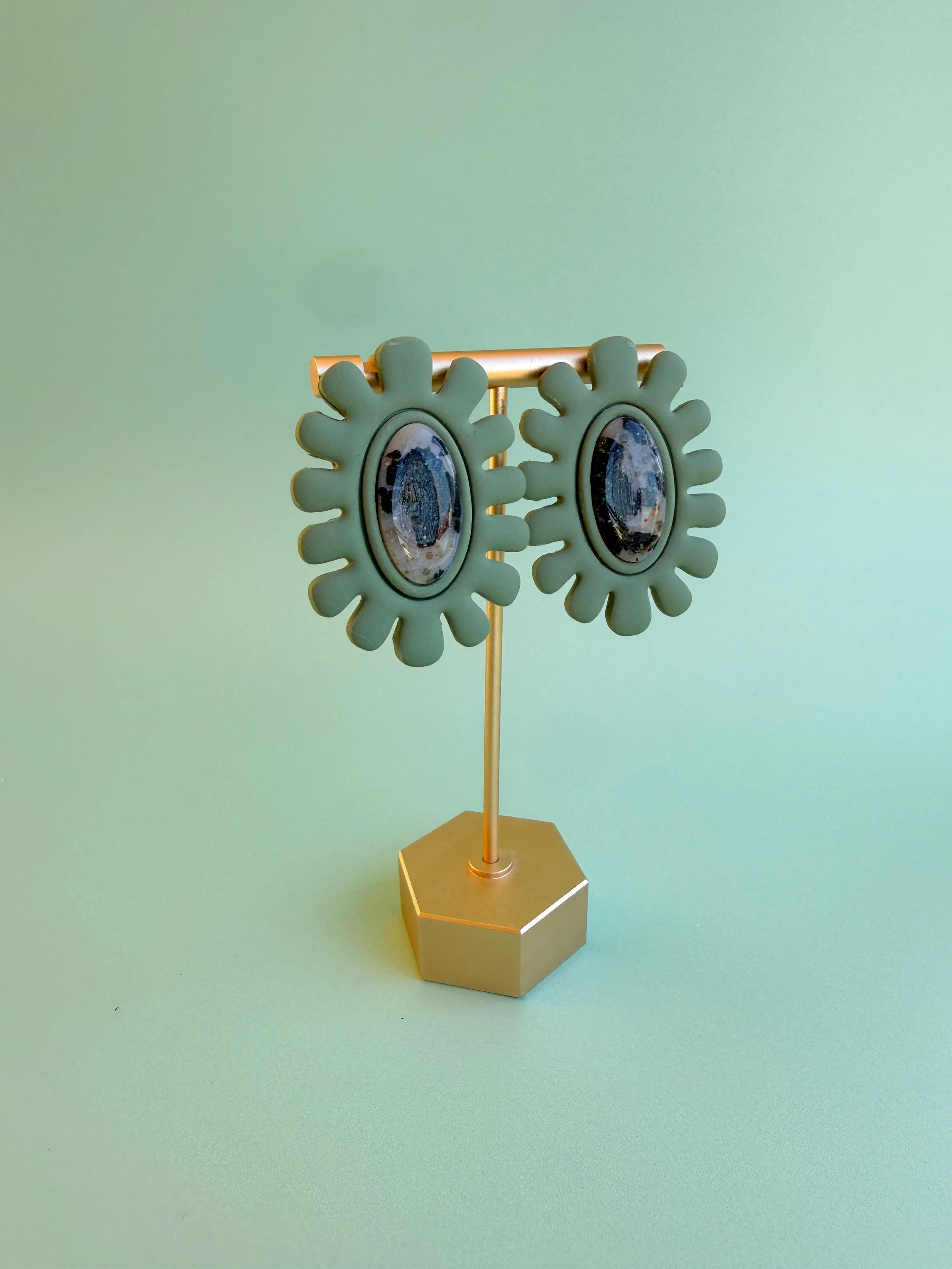 Dalmatian Jasper Sunburst Statement Earrings