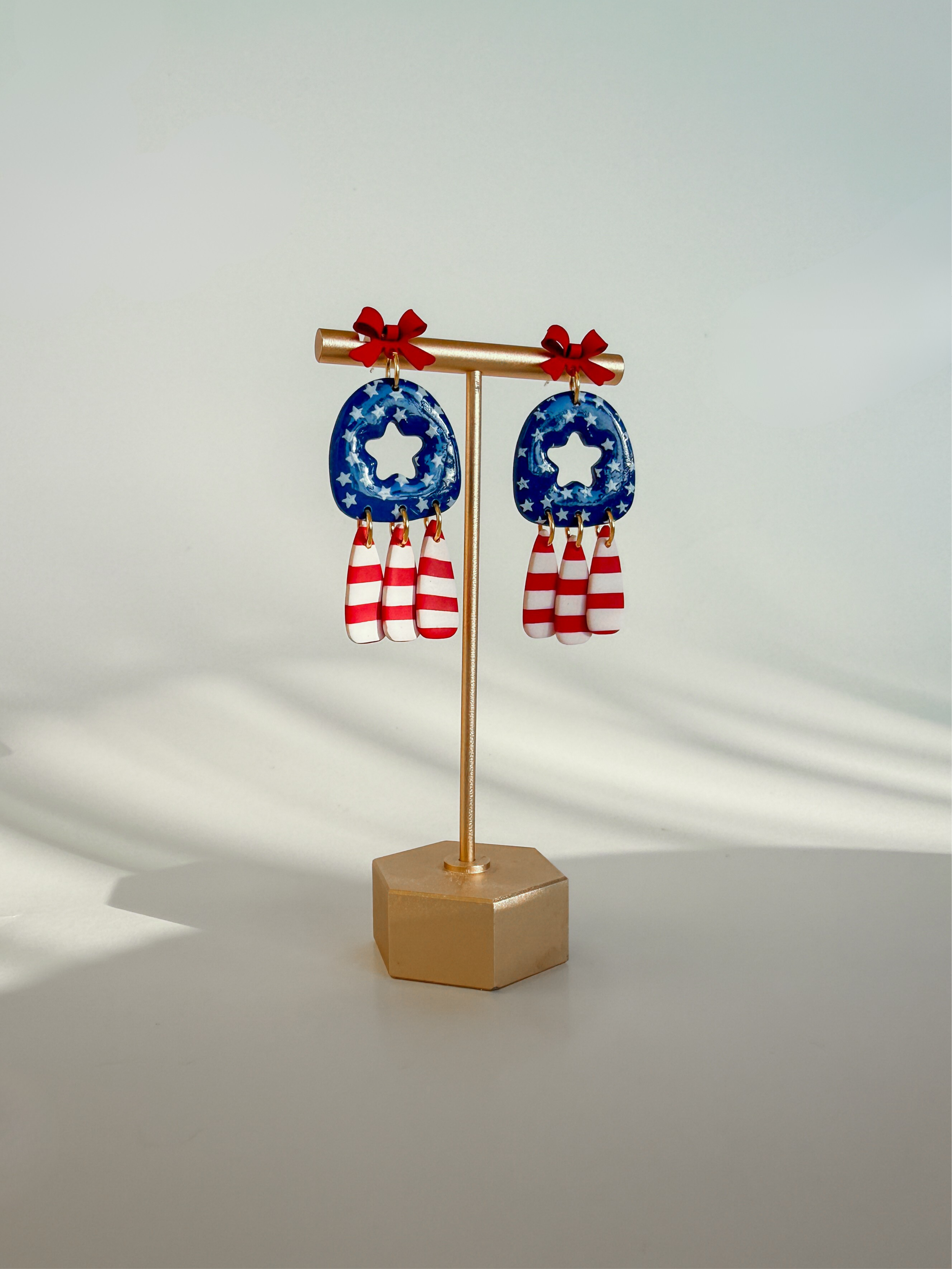 Striped Patriotic Star Dangle Earrings