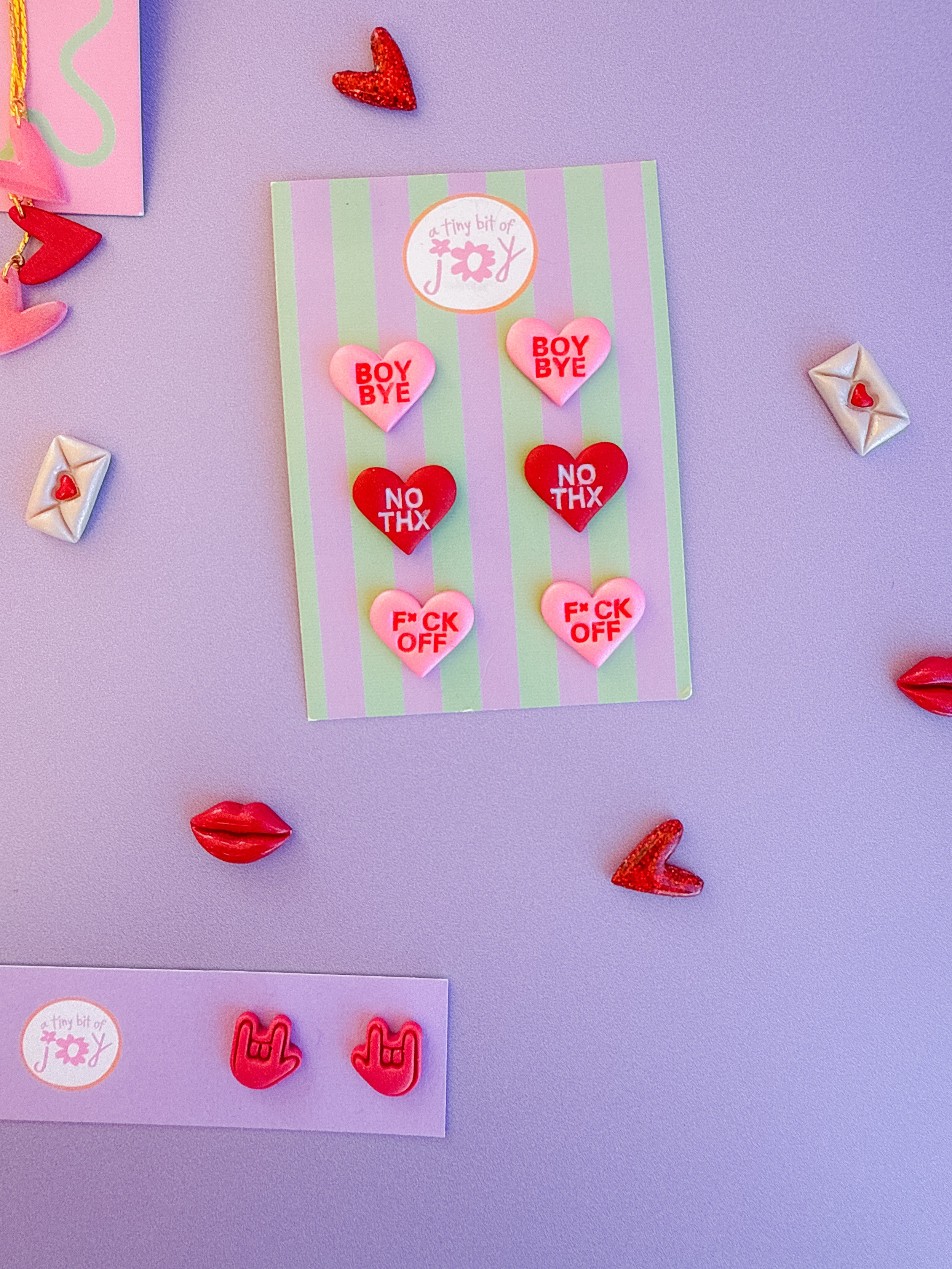 Anti-Valentine Conversation Heart Stud Three-Pack Earrings