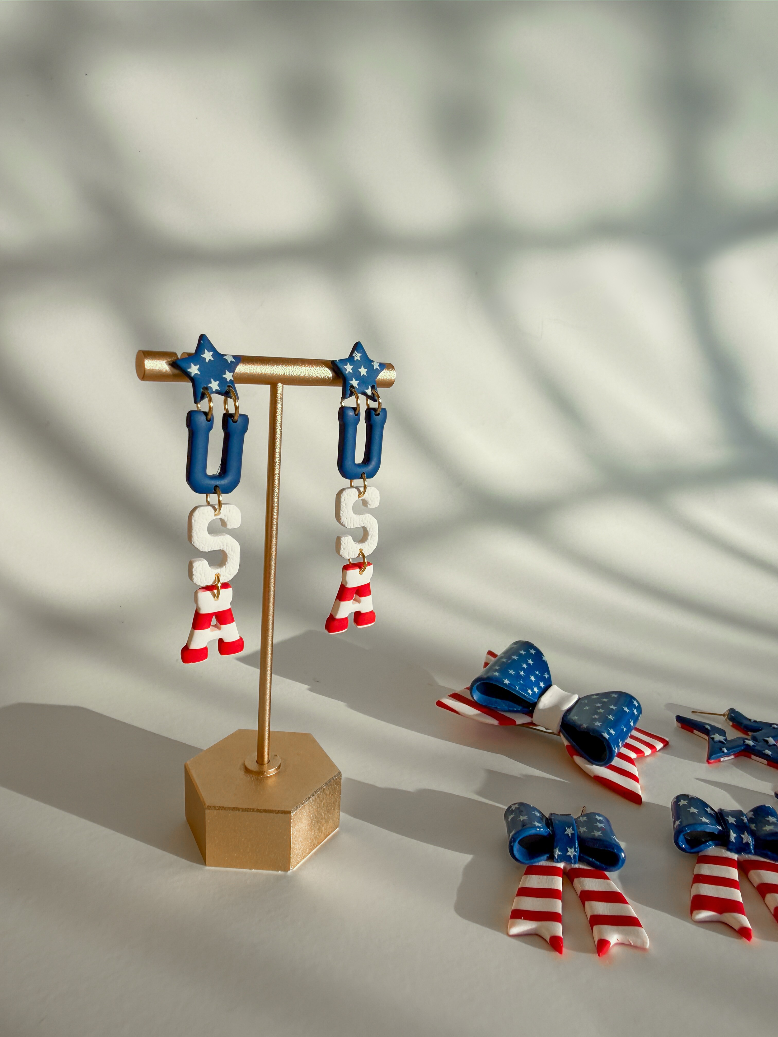 USA Dangle Earrings | Patriotic Polymer Clay Earrings | Fourth of July Earrings