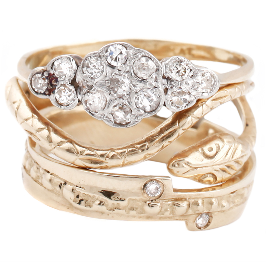 Golden Serpent, Stack of the Week , Vintage Rings & T. Kahres.