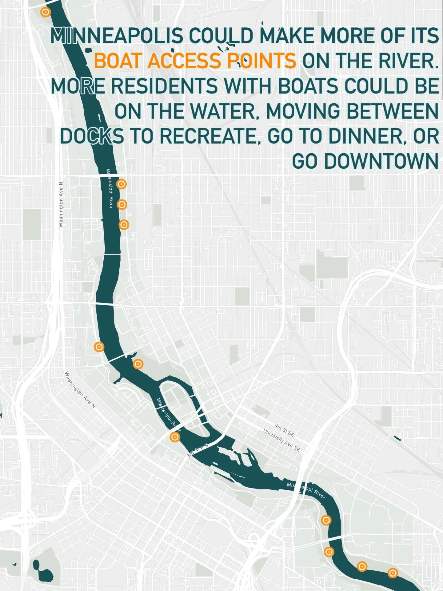 How can neighborhoods in Minneapolis continue to grow a dynamic relationship between their residents and the River? These boat access points are present, but most don&rsquo;t feel much like a community asset. What if they did?