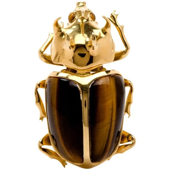 Garavelli Brooch, 18K Yellow Gold & Tiger Eyes