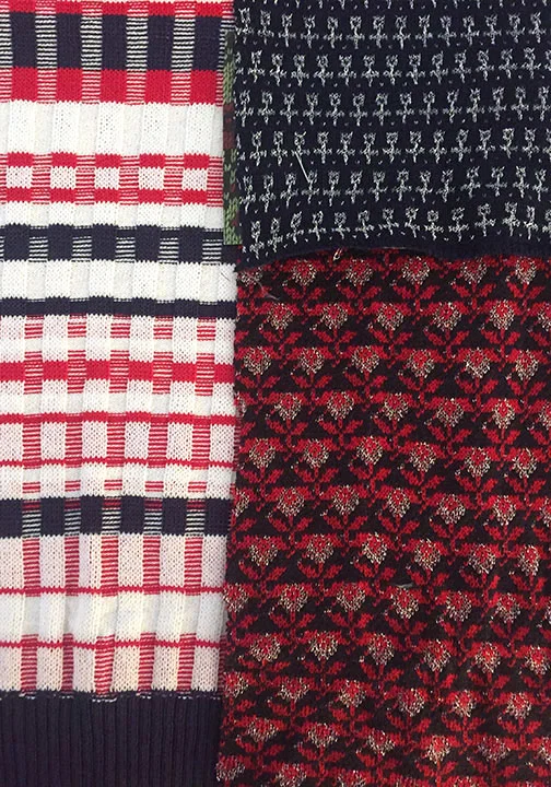 Swatch Trials: Striped Rib, Floral Jacquard with Lurex, Mini Floral Jacquard with Lurex