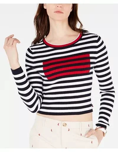 Cropped Rib Flag Sweater, Tommy Hilfiger Blue Label, Spring 2019