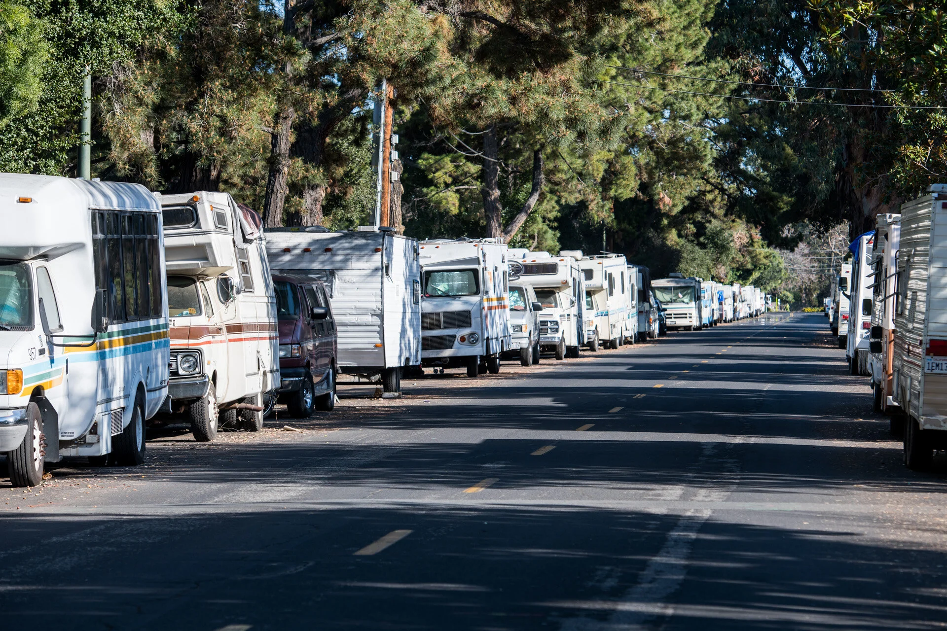 A street in Mountain View is lined with RVs on February 19, 2020. © Beth LaBerge
