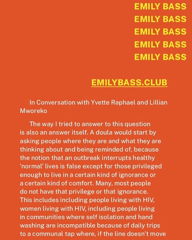 Day 26: #coviddoula reached out. For the zine Emily Bass reaches out to her friends Yvette Raphael and Lillian Mworeko. Together they discuss trans-national COVID-19 realities. Download link in bio. Read their convo!