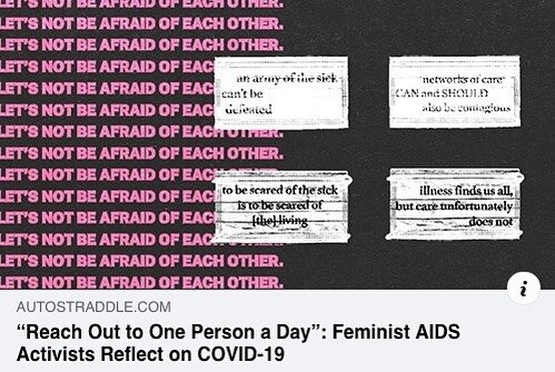 Head to the @autostraddle site to read a great article about a feminist understanding of #covid19 and #hiv fearing @mediapraxis and the zine we made with @onearchives