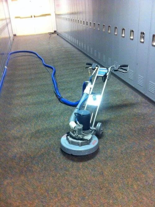  We use carpet-safe rotary brushes for really dirty areas. &nbsp;Note the difference in the clean area toward the bottom. 