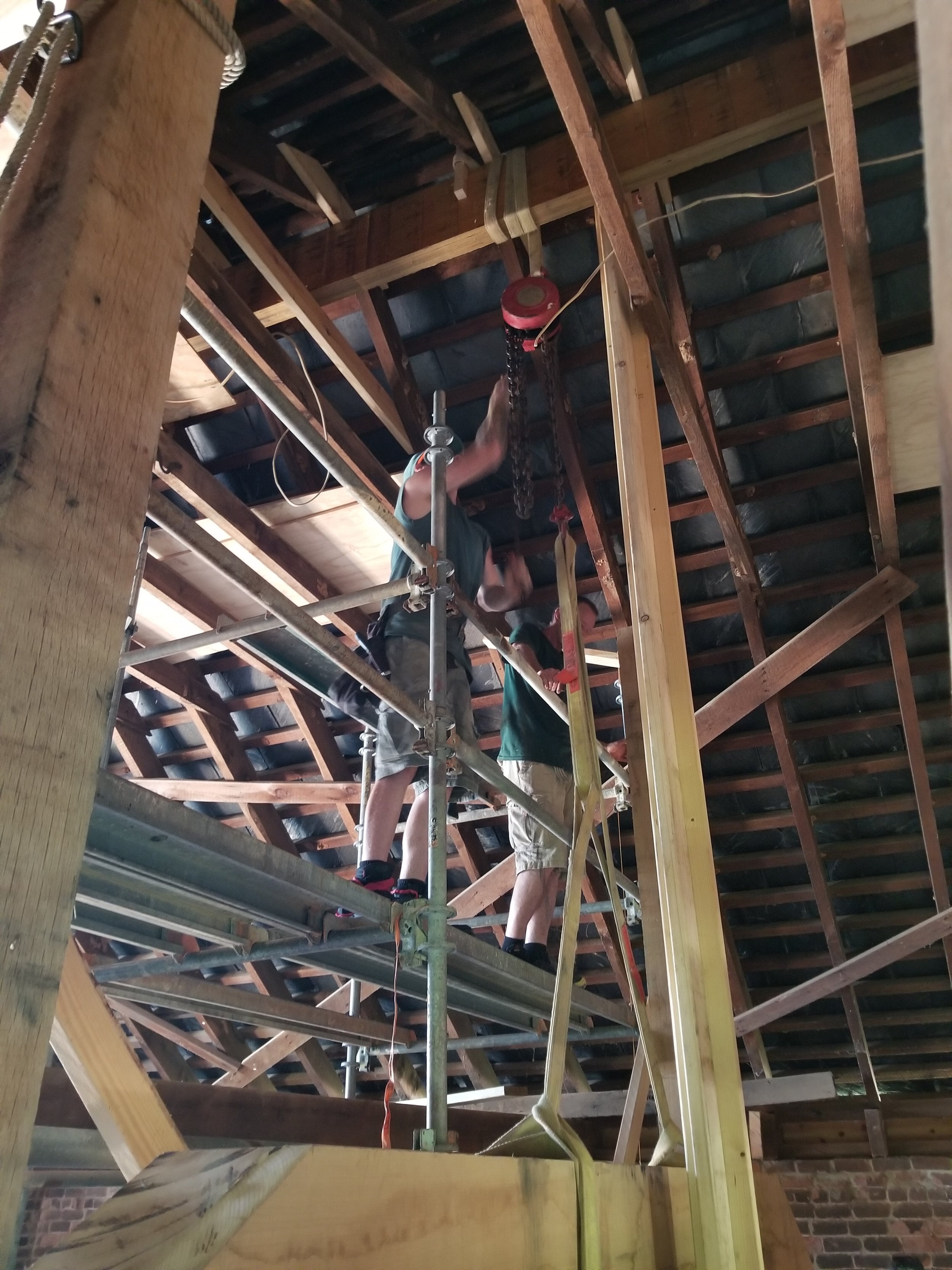 Work on interior roof structure