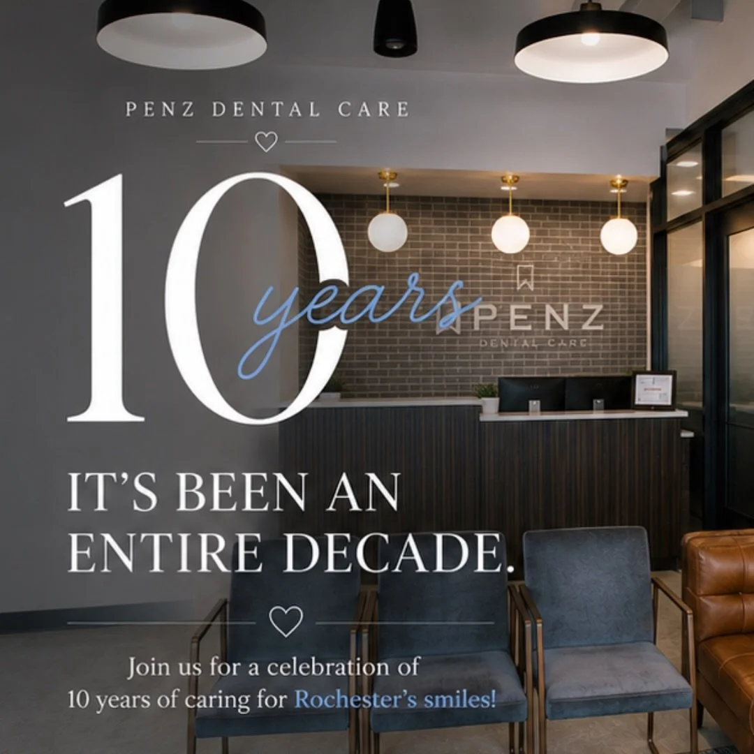 It&rsquo;s been an *ENTIRE DECADE* since Penz Dental Care opened. Join us for a celebration!
&nbsp;
Thursday, August 13
4 p.m. Ribbon cutting for our new dental suites
5-7 p.m. Open house&nbsp;
&nbsp;
The Details:
🦷 Tour our newly expanded space
🍻 