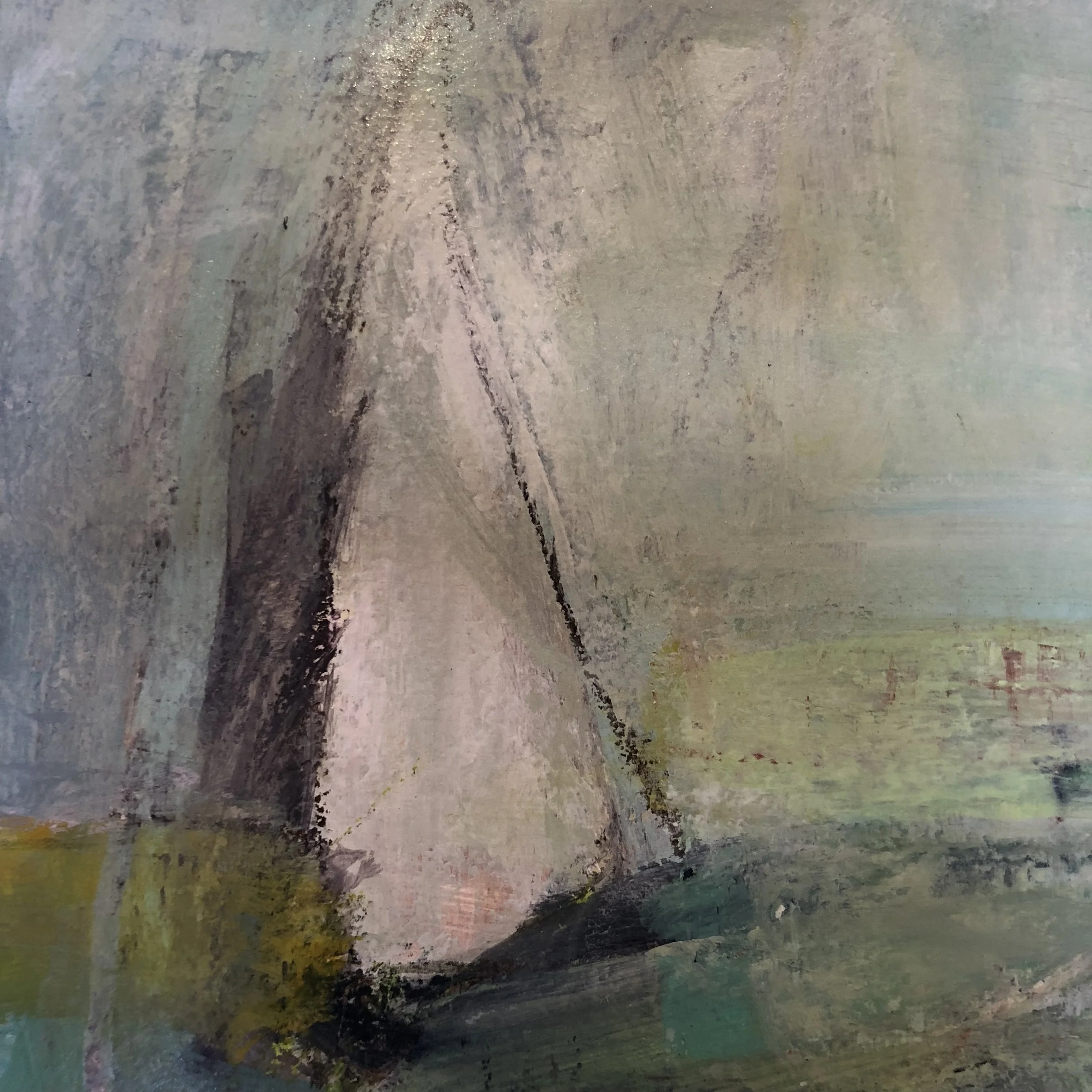   Sailing On  (unavailable) 8x8 in | acrylic, charcoal &amp; pastel on paper    