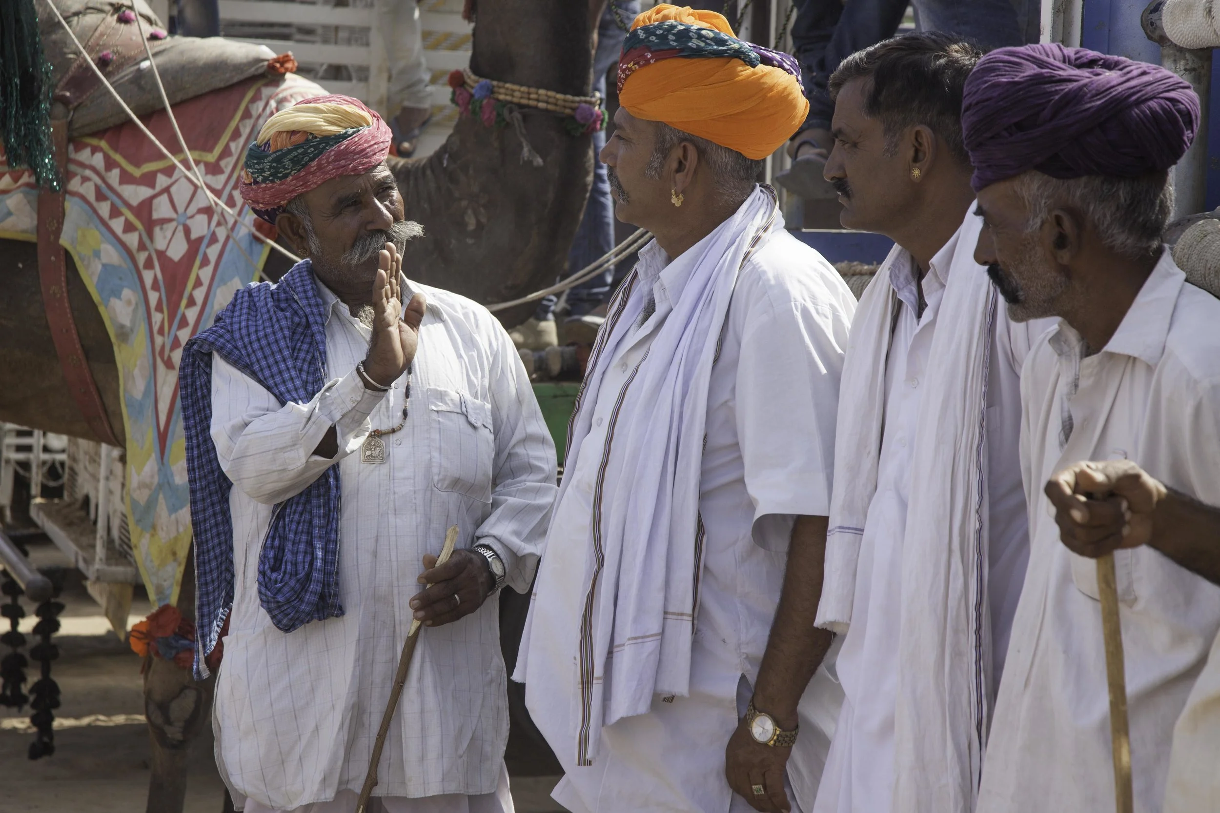 Rajasthani men discussing the festivities.