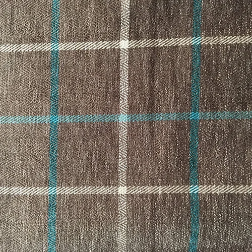 Grey/Turquoise Plaid Style: Checks & Plaids ID: 15691 Color: Gray Retail Price: $18.90 per yard Content: 47.5% Polyester, 52.5% Cotton