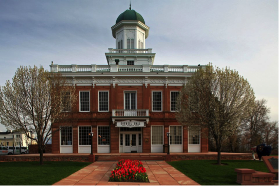 “Council Hall,” where the Utah Territorial Legislature voted to grant women’s suffrage on February 12, 1870. The building stood at First South and 120 East in Salt Lake City from 1866-1961 until it was moved to Capitol Hill, where it stands today.