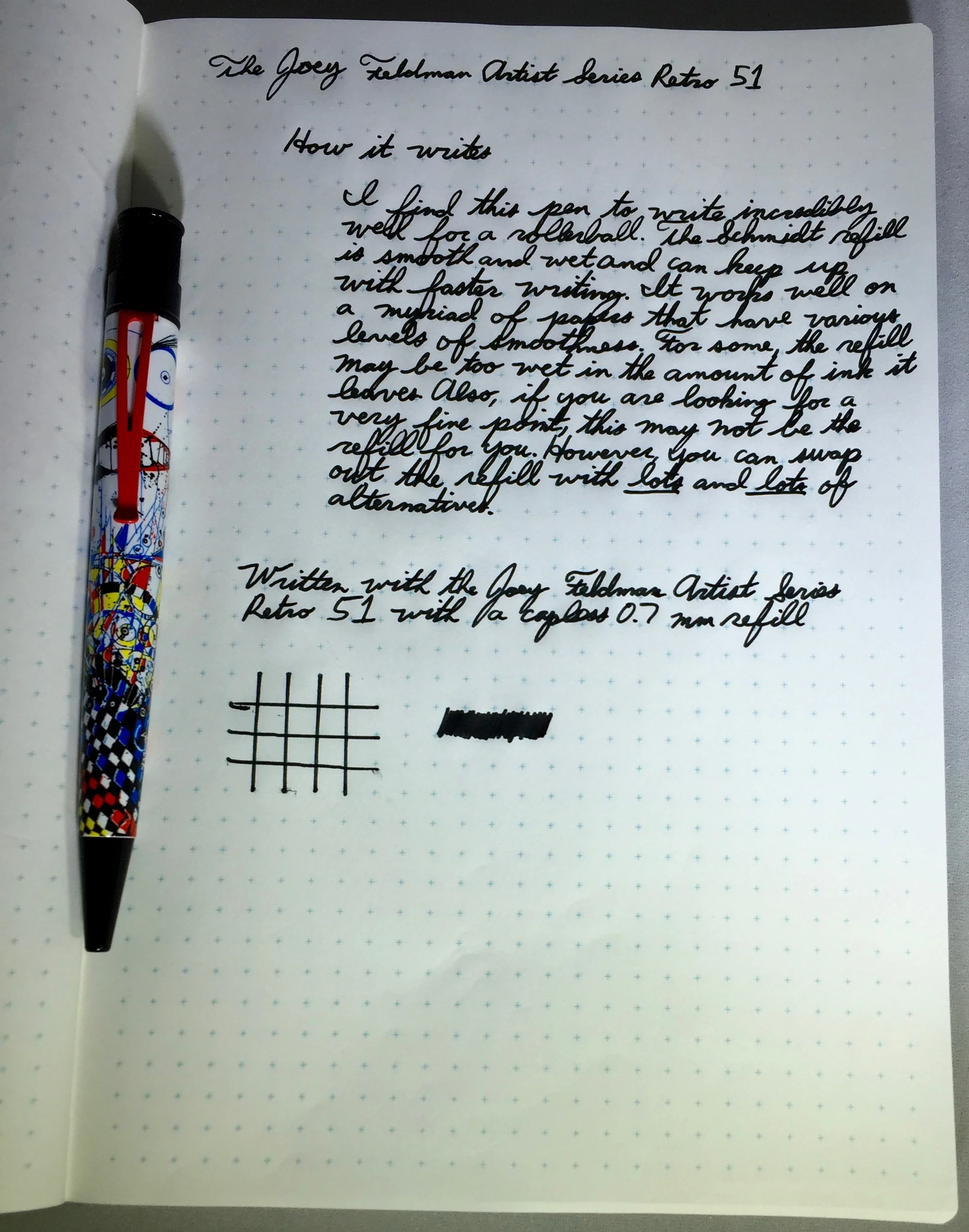 This pen is a smooth, wet writer that can keep up with fast writing.