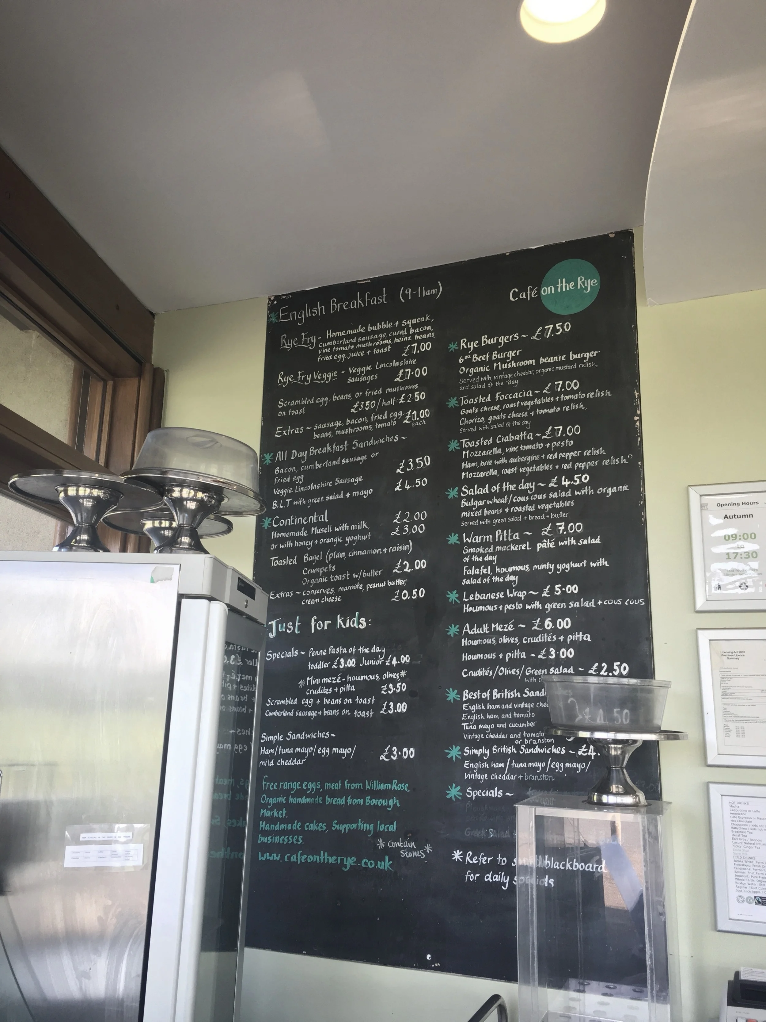 A menu full of locally sourced food