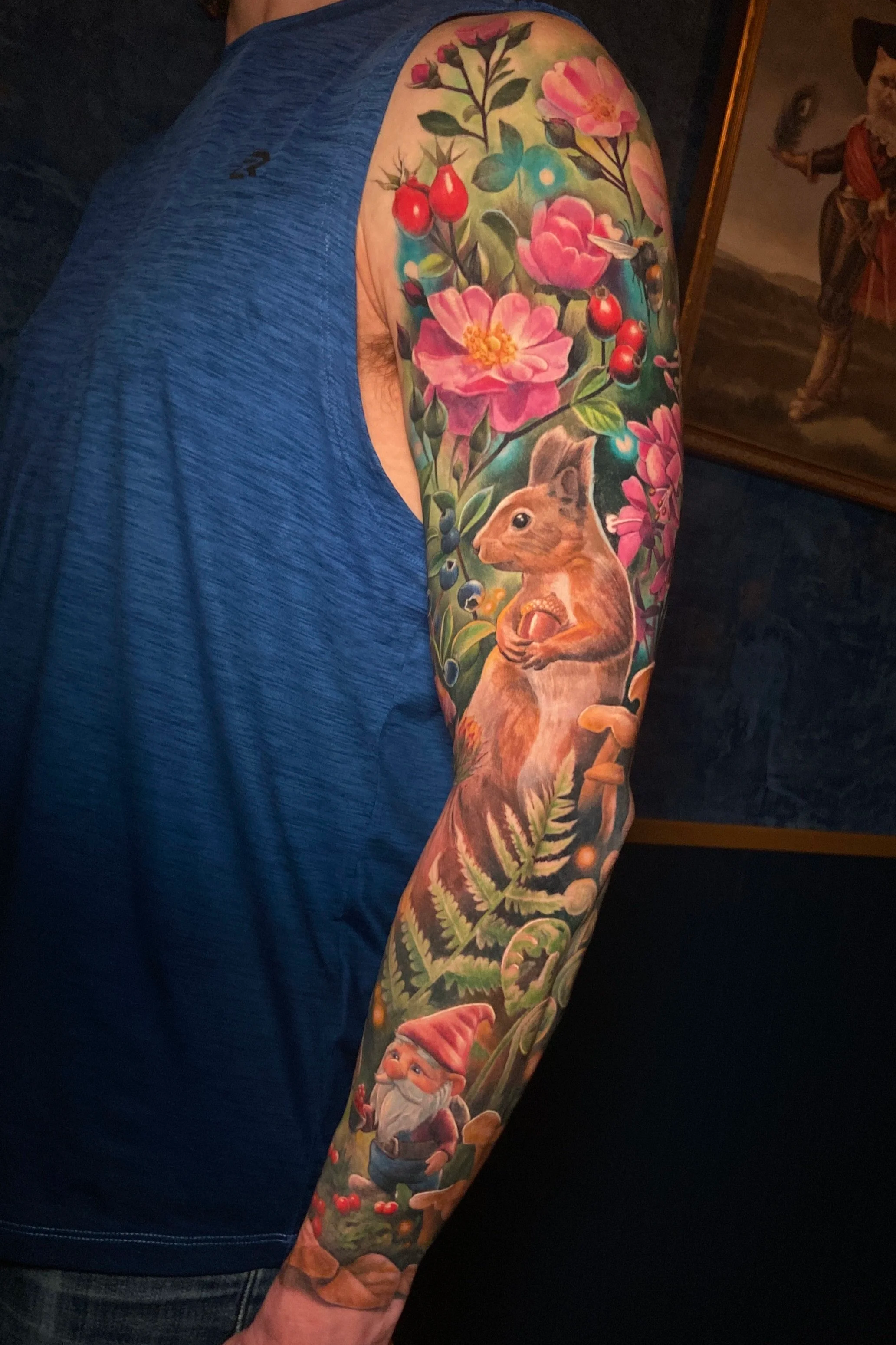 Adriana-hallow-tattoo-Melanated-skin-color-realism-nyc-foraging-sleeve-gnome-squirrel.png