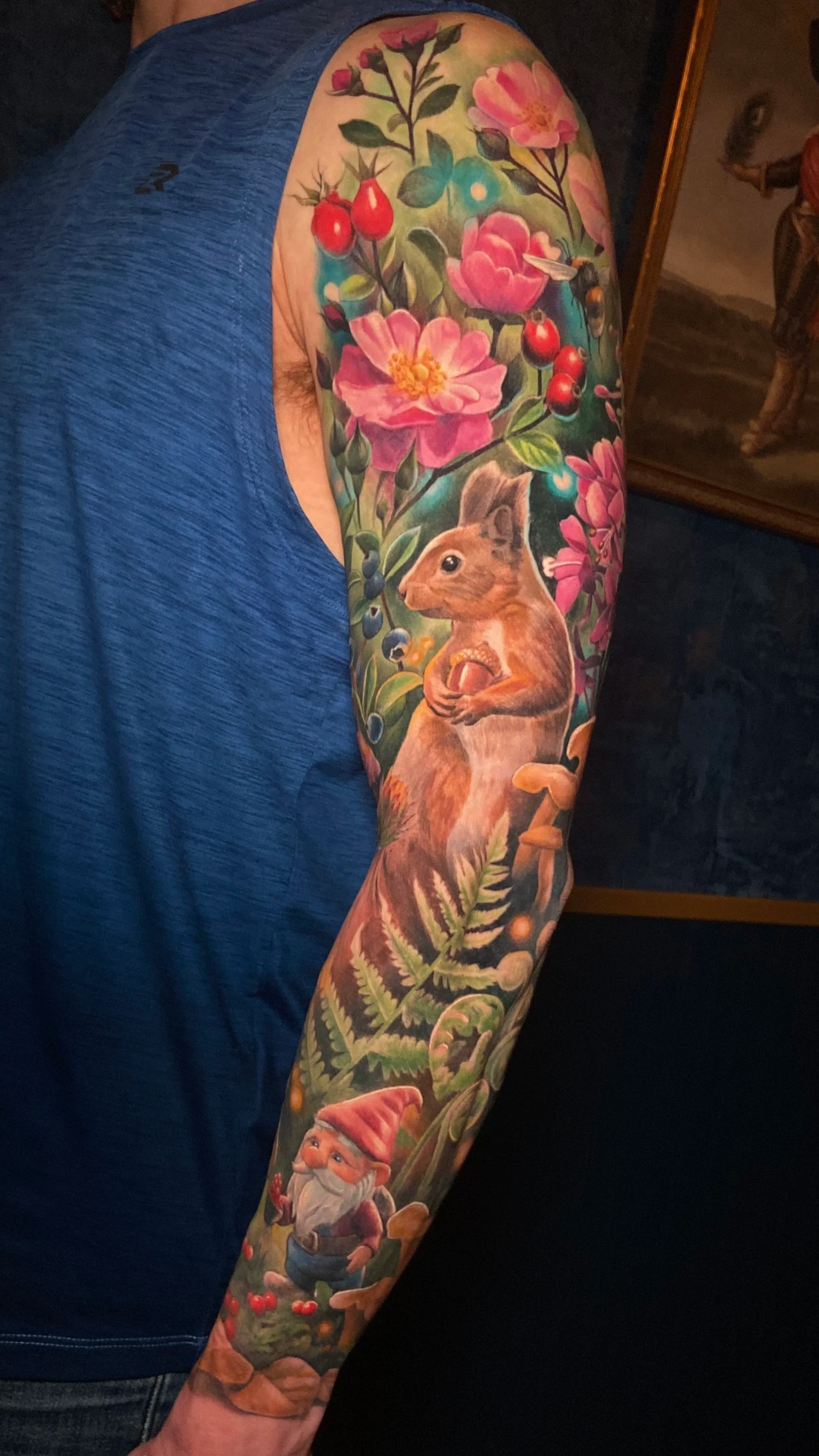 Adriana-hallow-tattoo-Melanated-skin-color-realism-nyc-foraging-sleeve-gnome-squirrel.png