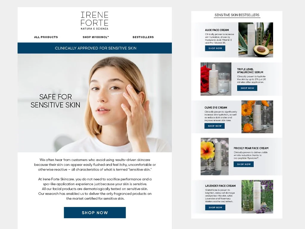 E Blast design for Irene Forte Skincare