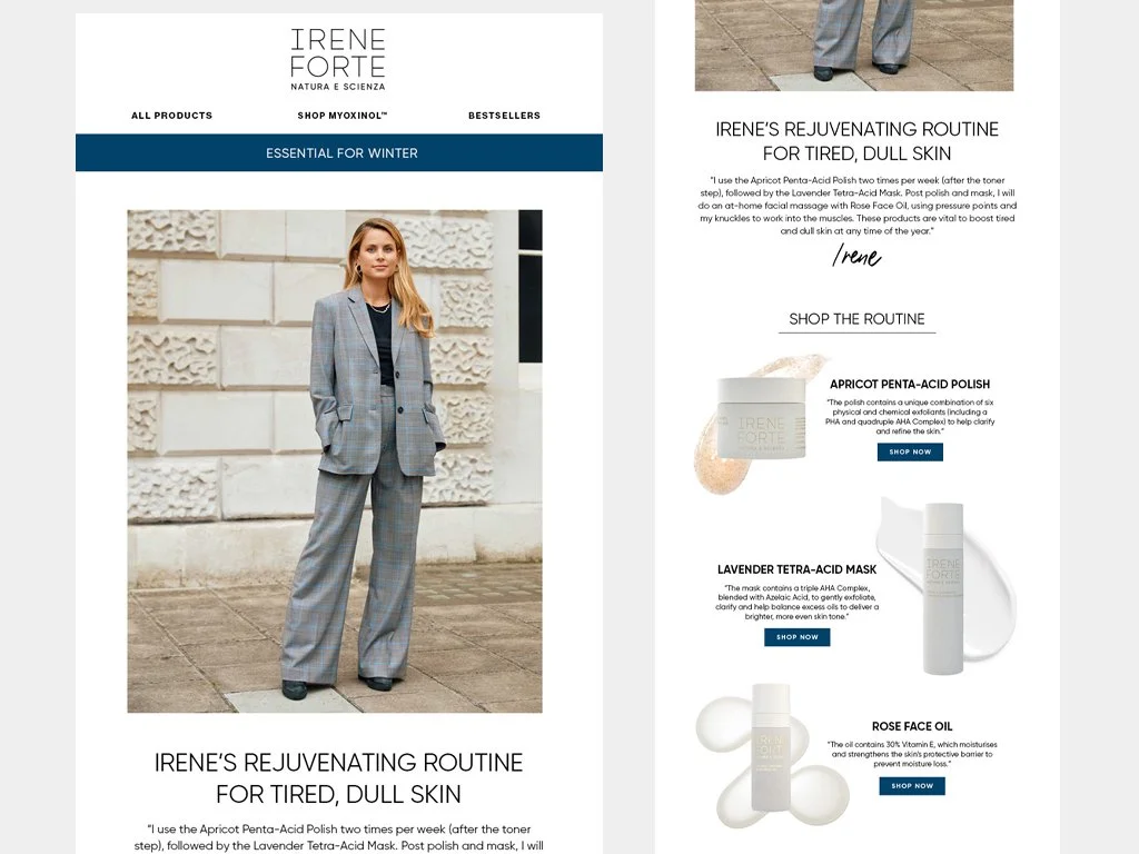 E Blast design for Irene Forte Skincare