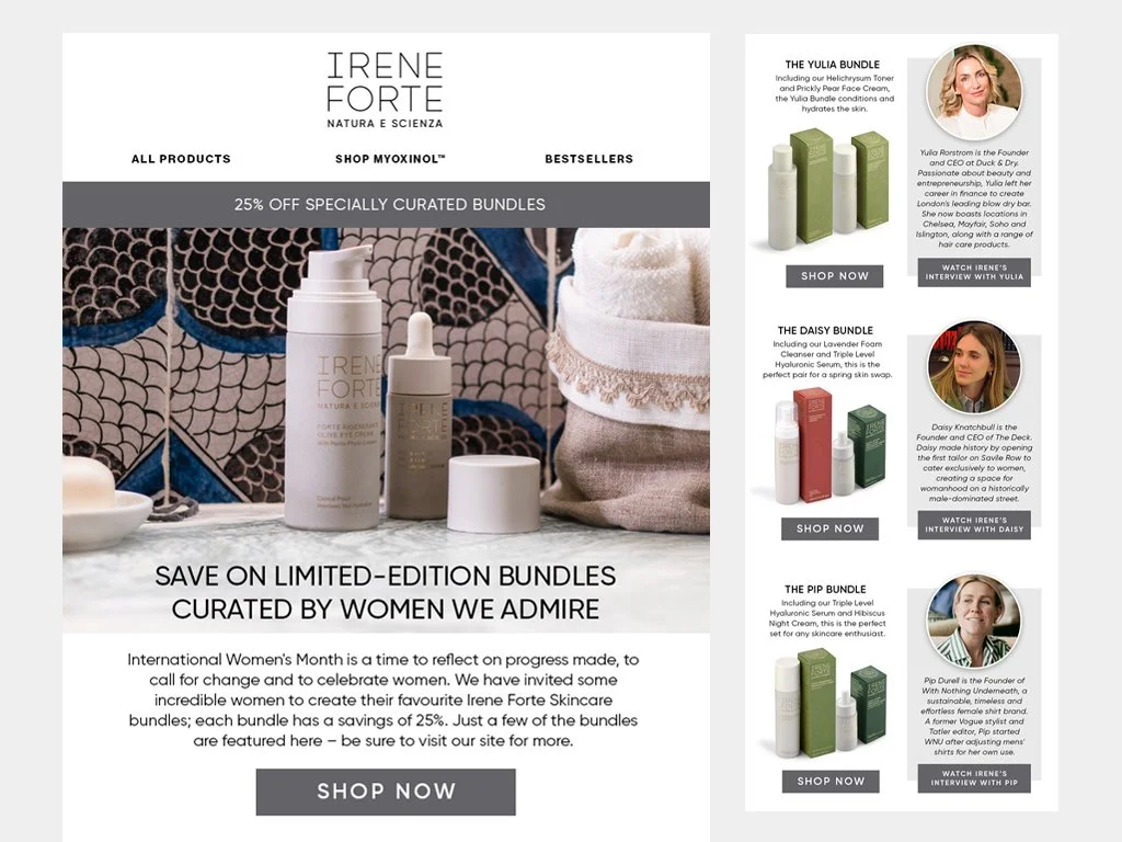 E Blast design for Irene Forte Skincare