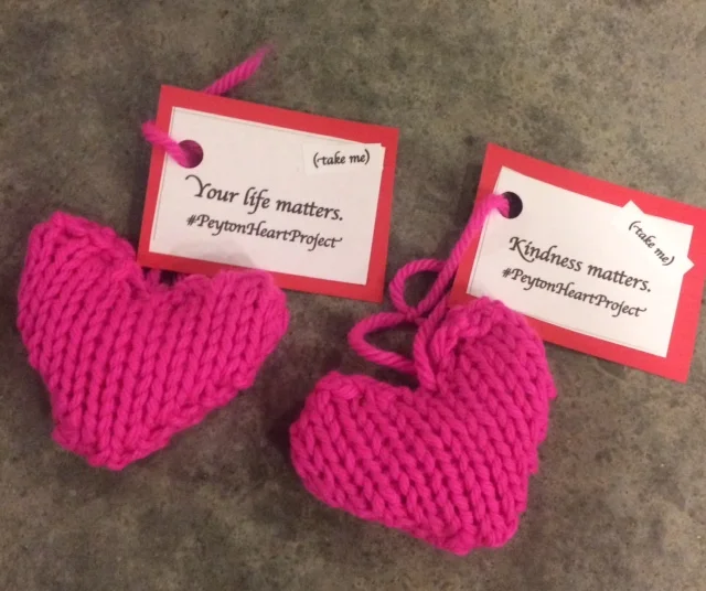 Hearts ready to be scattered and found. (Yarn: KnitPicks Swish Worsted Brights )