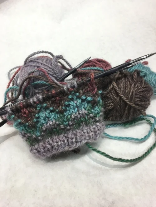A sample of the work I did in the Bohus knitting class at Interweave Yarn Fest.