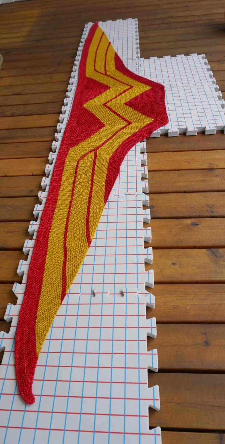 My Wonder Woman wrap is too long for my regular blocking board.