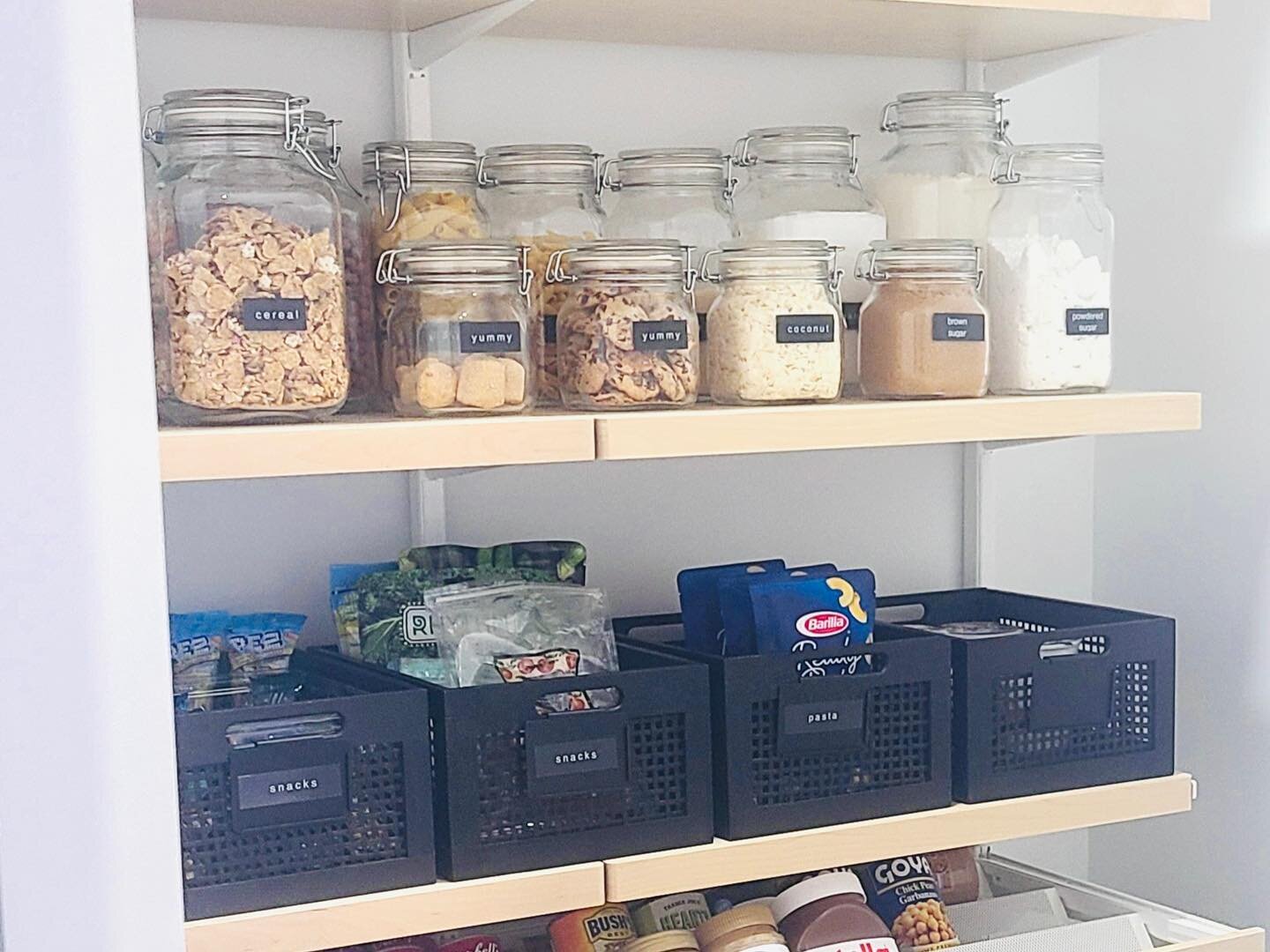 Swapping out food packing for beautiful clear jars is our go-to way of transforming a cluttered pantry. 🫙Here is why: 

1. It looks cute. A shelf filled with labeled jars looks so much better than one full of ripped open boxes and half-full bags.

2