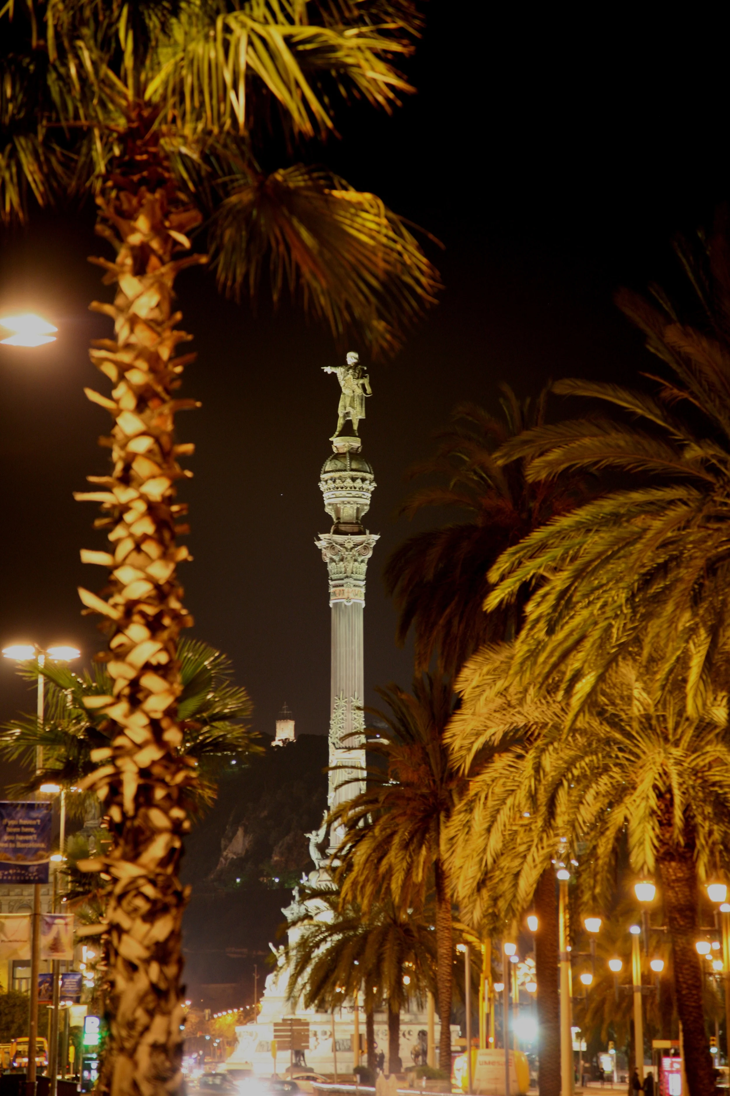  Along the waterfront and the Columbus monument at night 