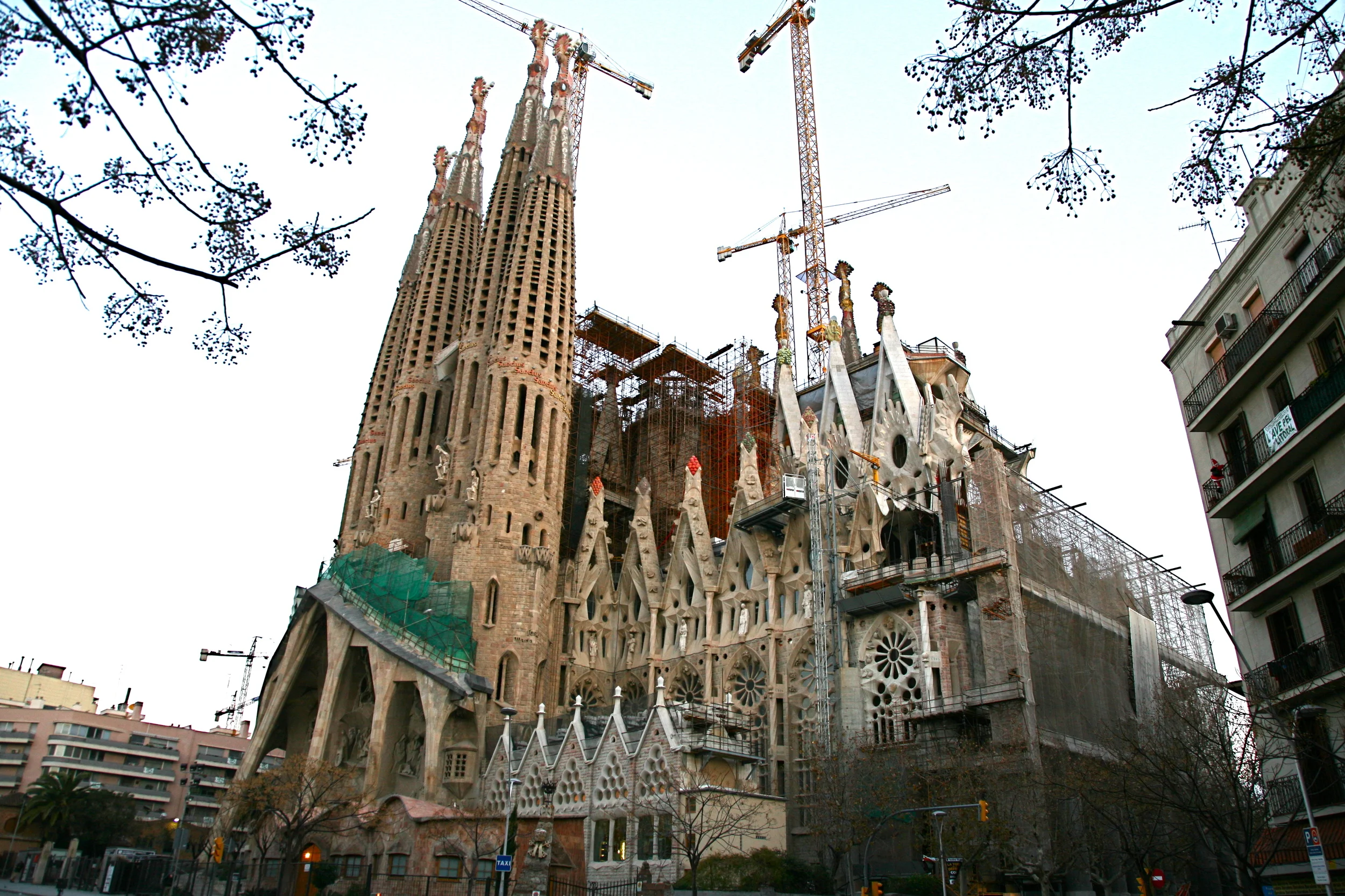  Gaudi’s modernist Sagrada Familia Church (1883-2030?) early morning before the crowds  