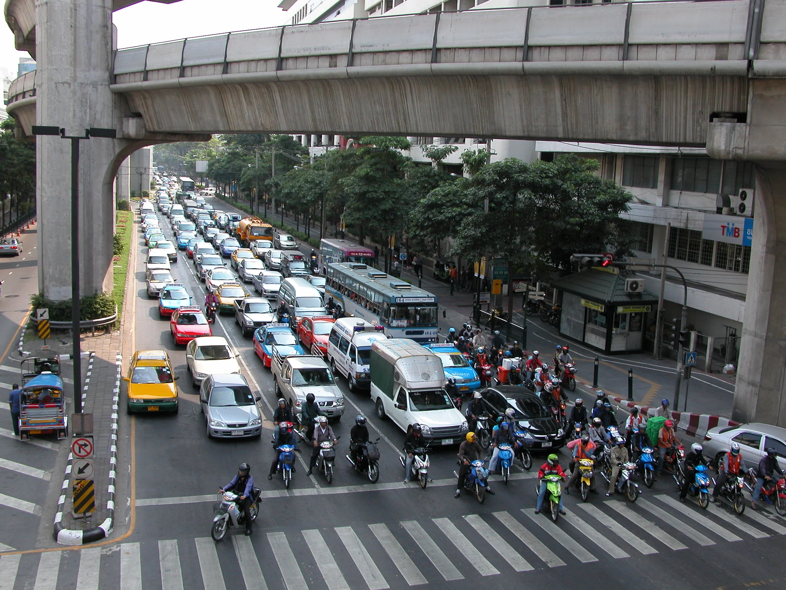  Bangkok traffic under the Skytrain tracks 