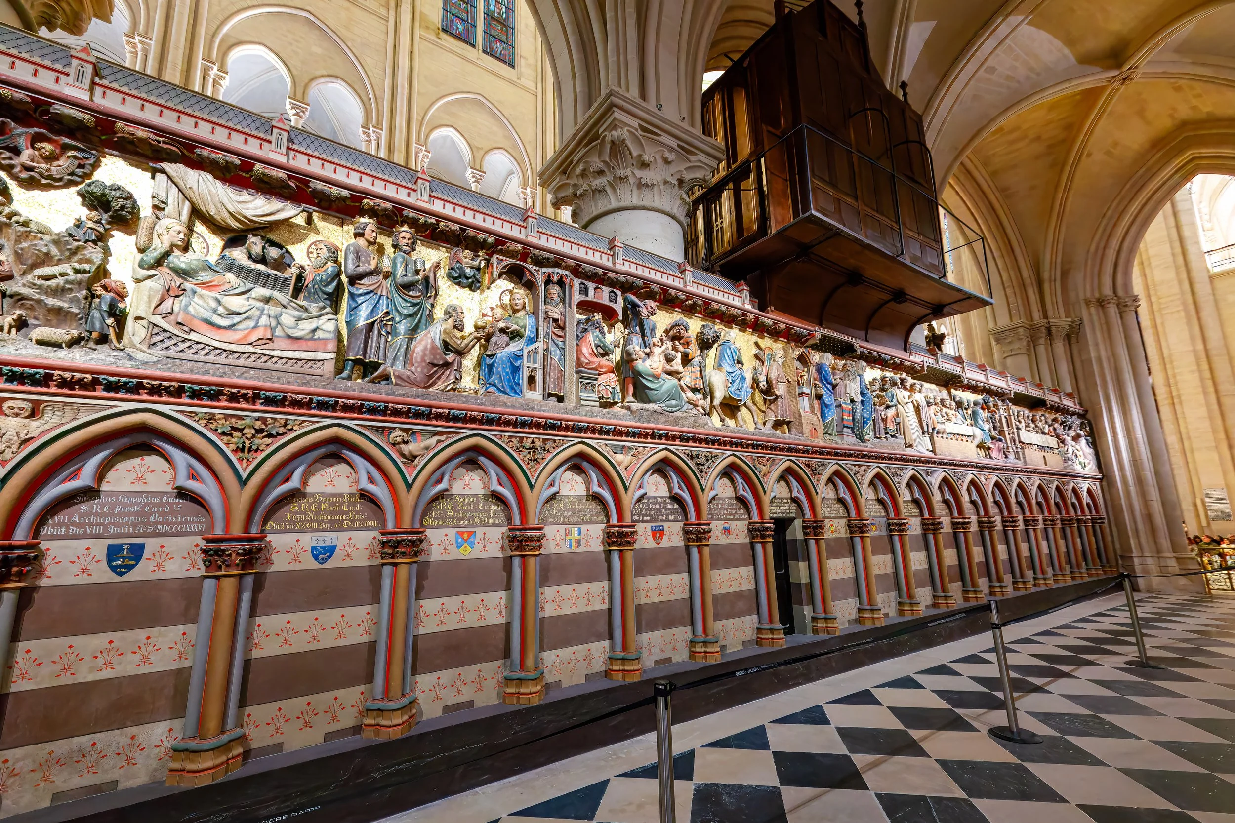  Colourful wood carved choir 