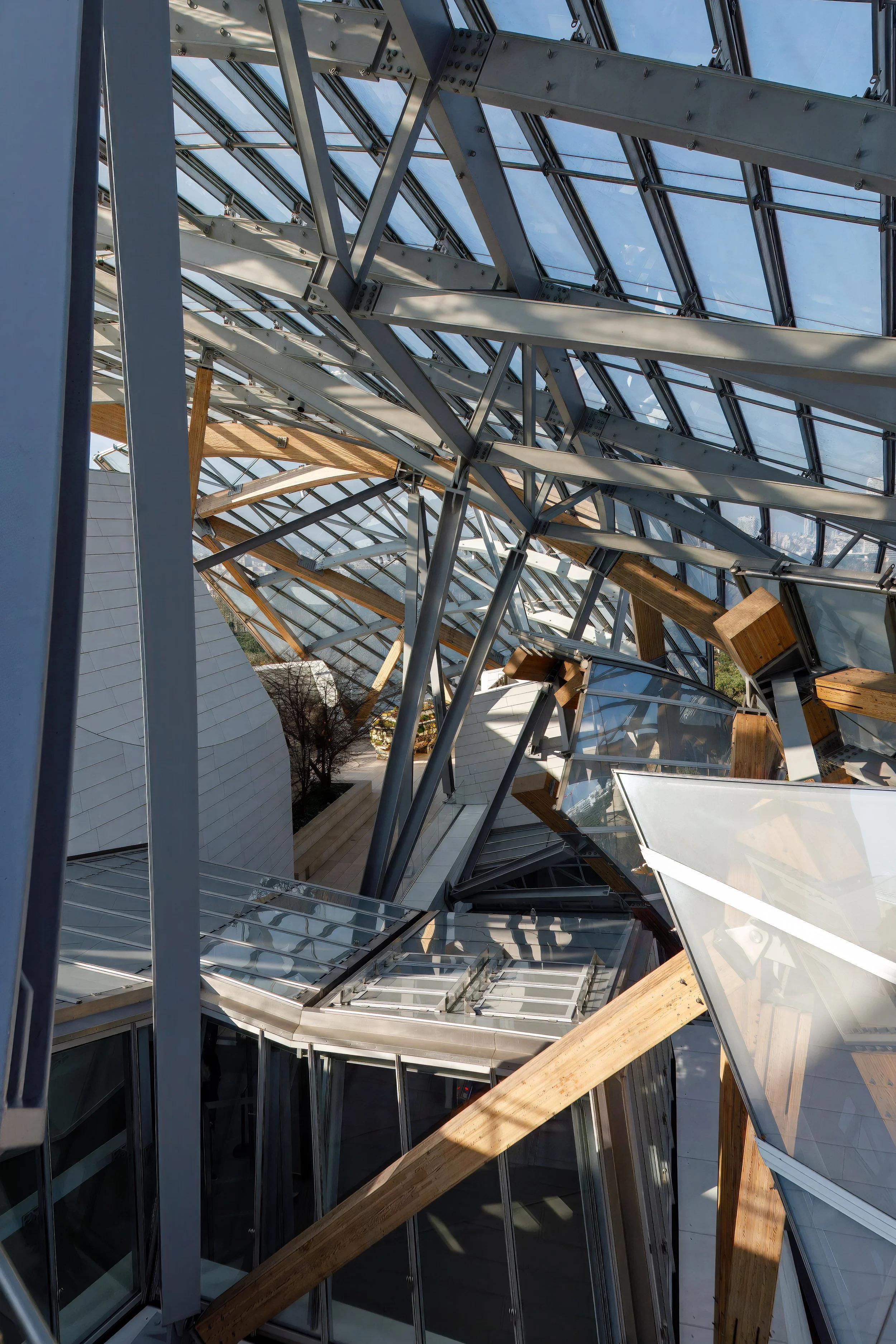  From inside, the open-air garden exposes all of the layers of the outer shell 