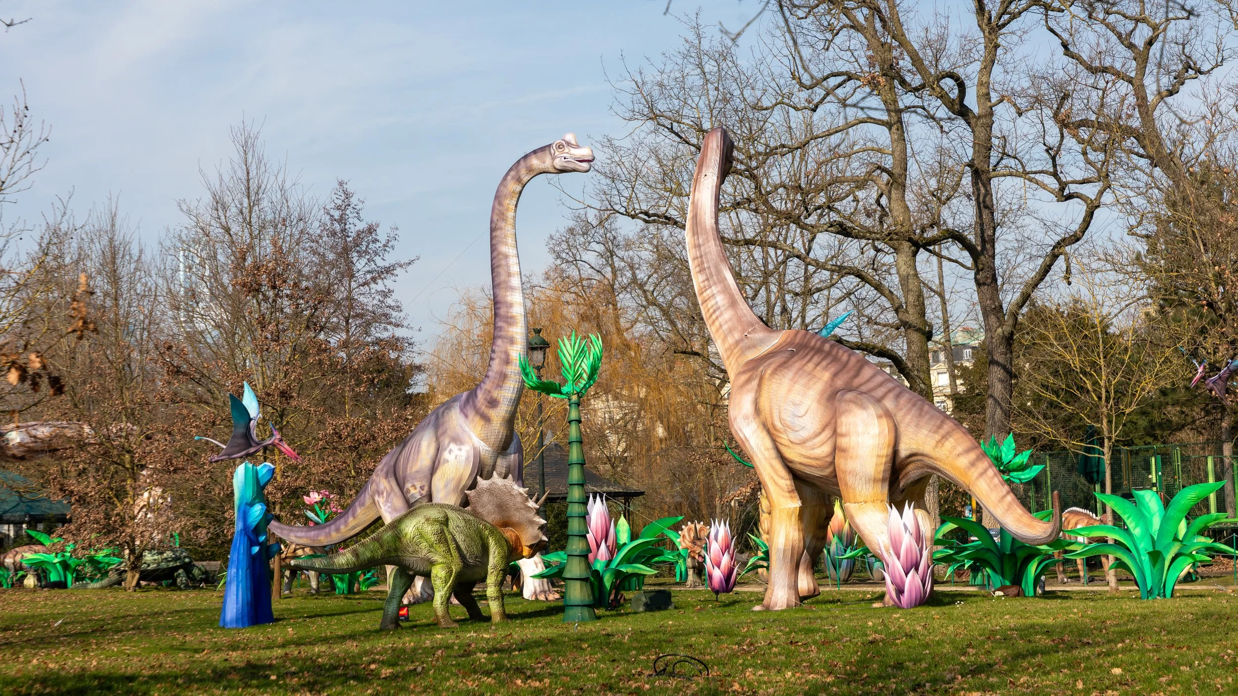  Colourful statues filled the green space 