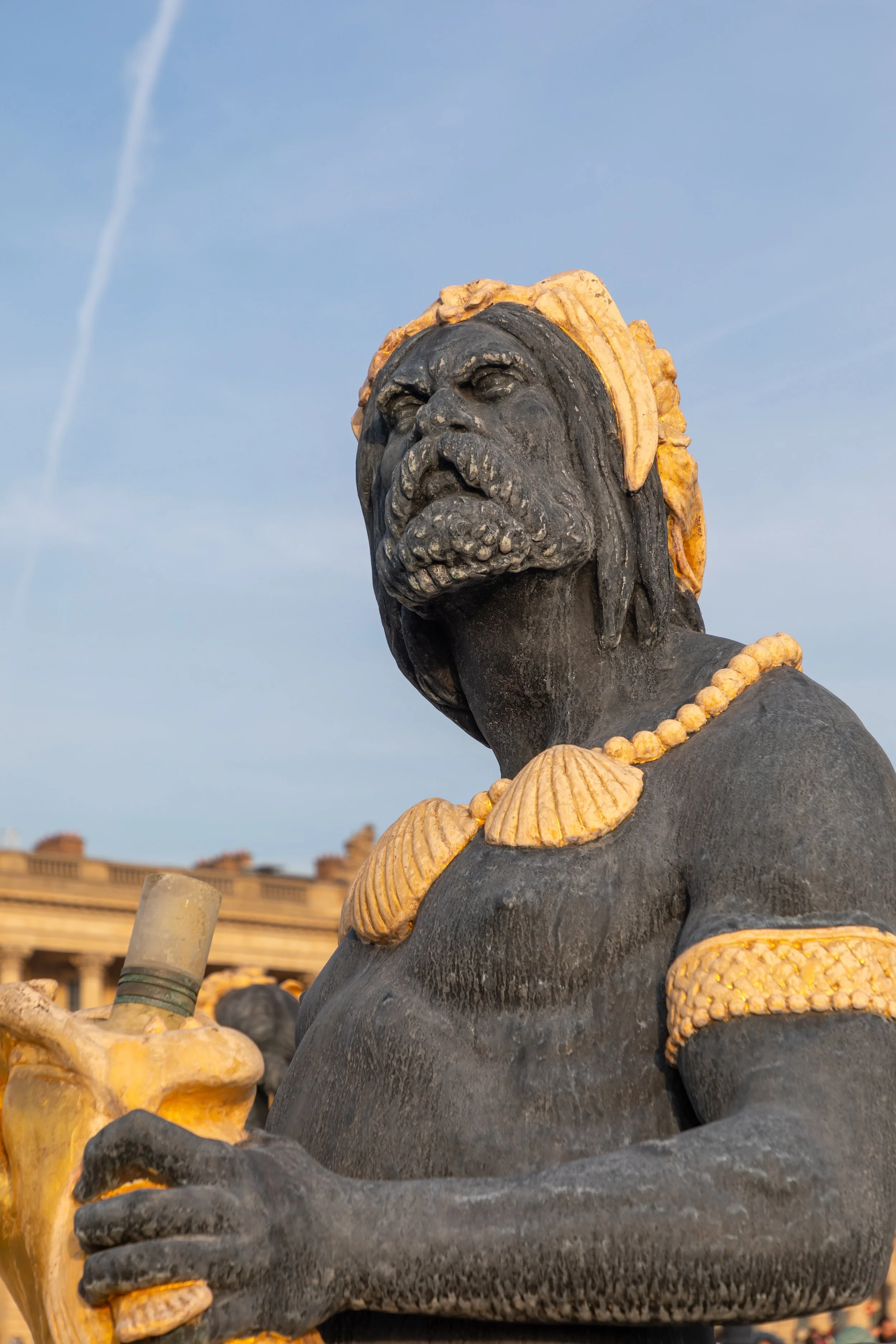  One of the many figures in the Fontaine des Fleuves still dry for the winter 