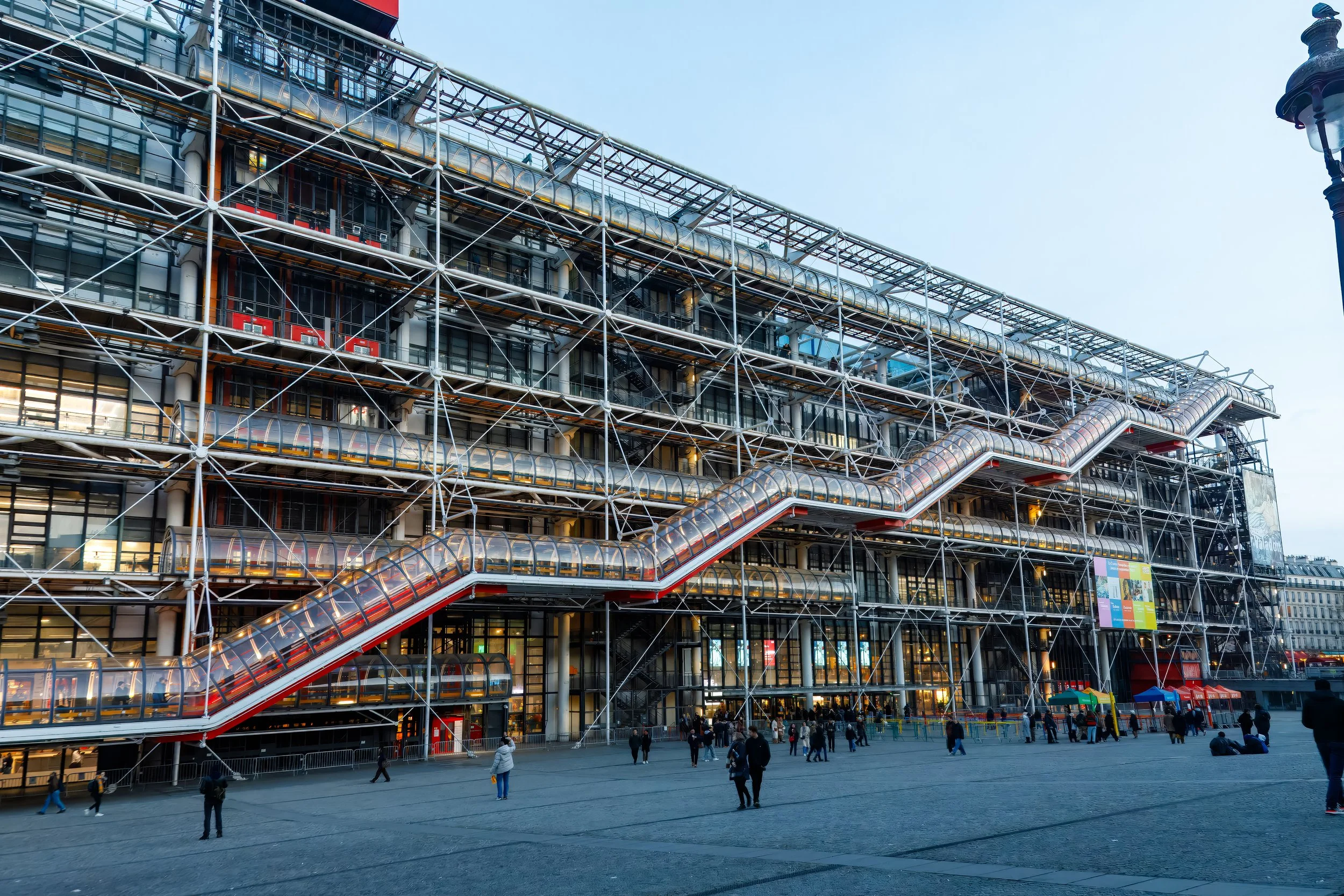  Although the weather is warmer, the sun still sets early outside the Centre George Pompidou musuem 