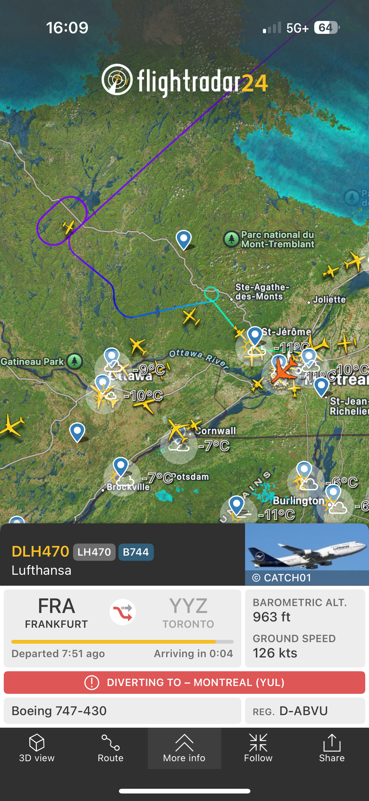  A view of all the other diverted flights in Ottawa and Montreal 