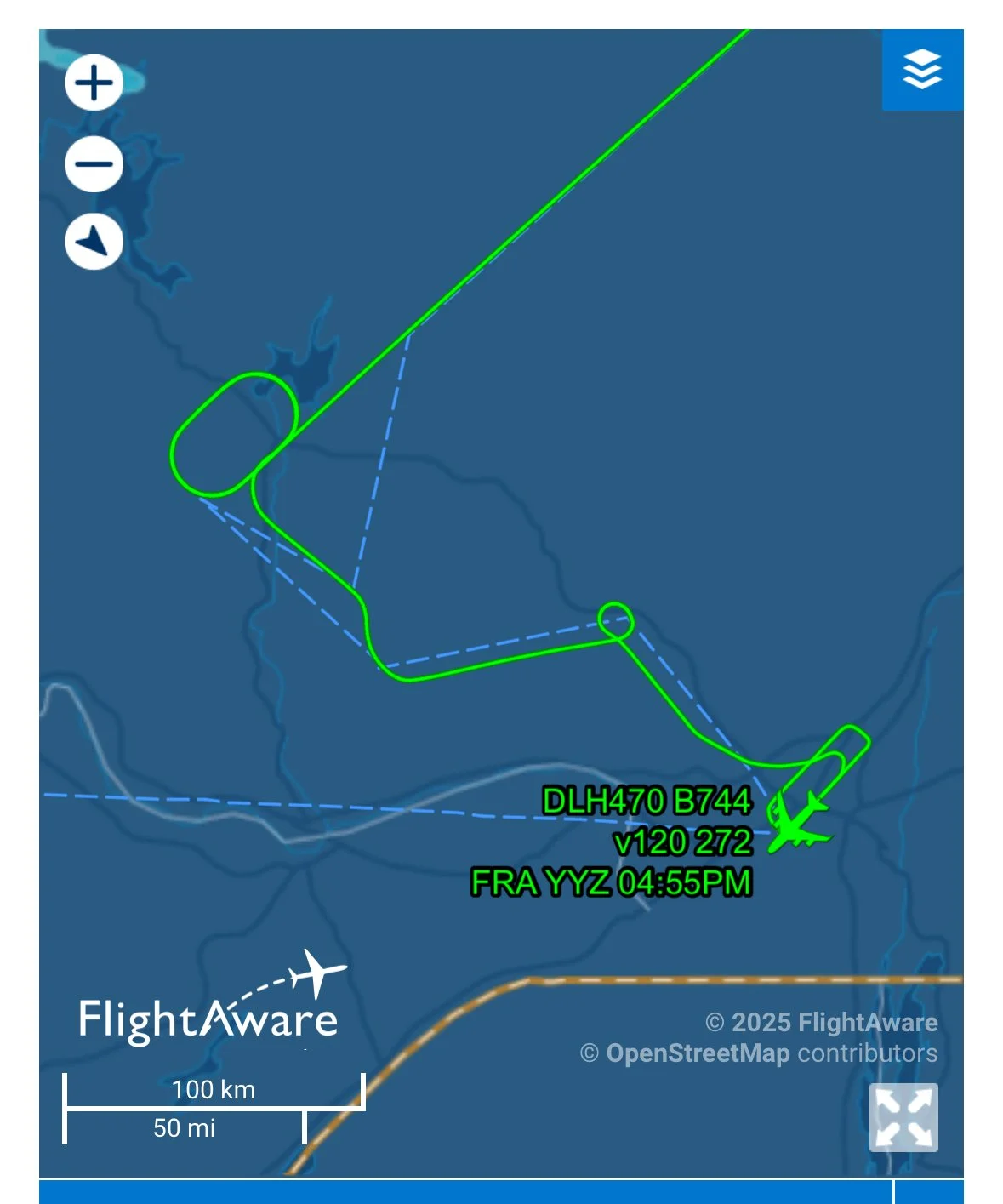  Showing our flight path ultimately making its way to Montreal instead of Toronto 