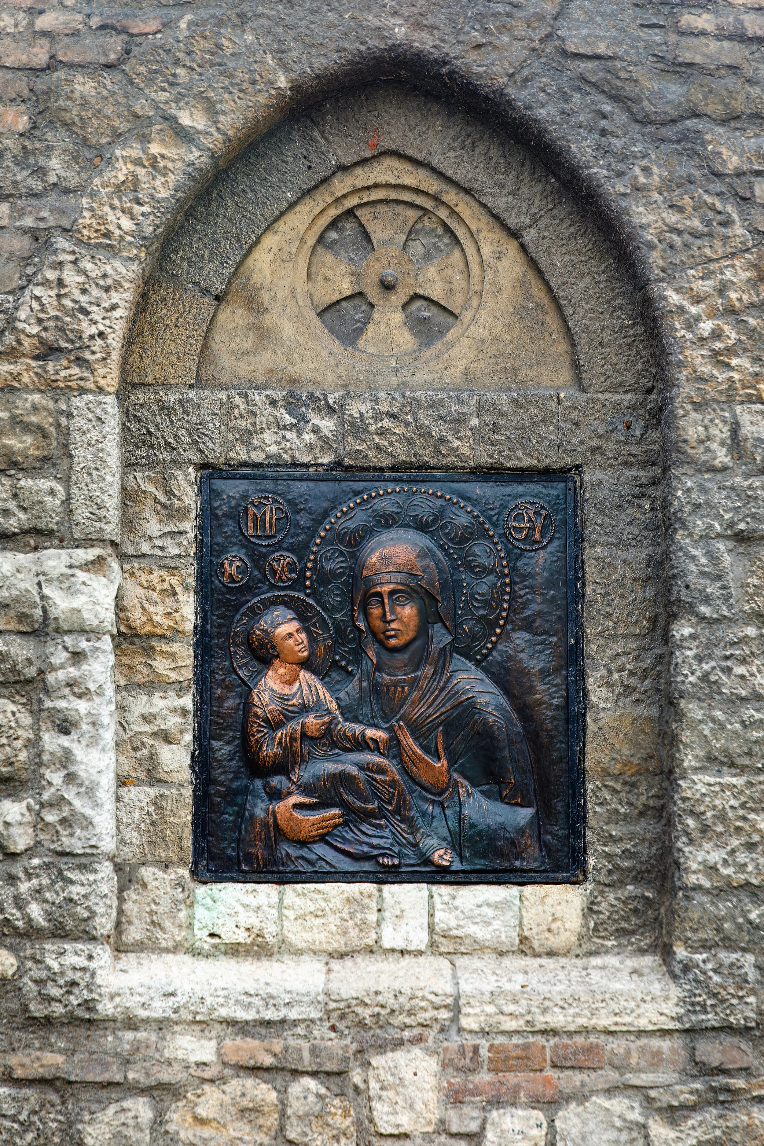  Relief panel of the Virgin Mary and child on outside of Ružica Church 