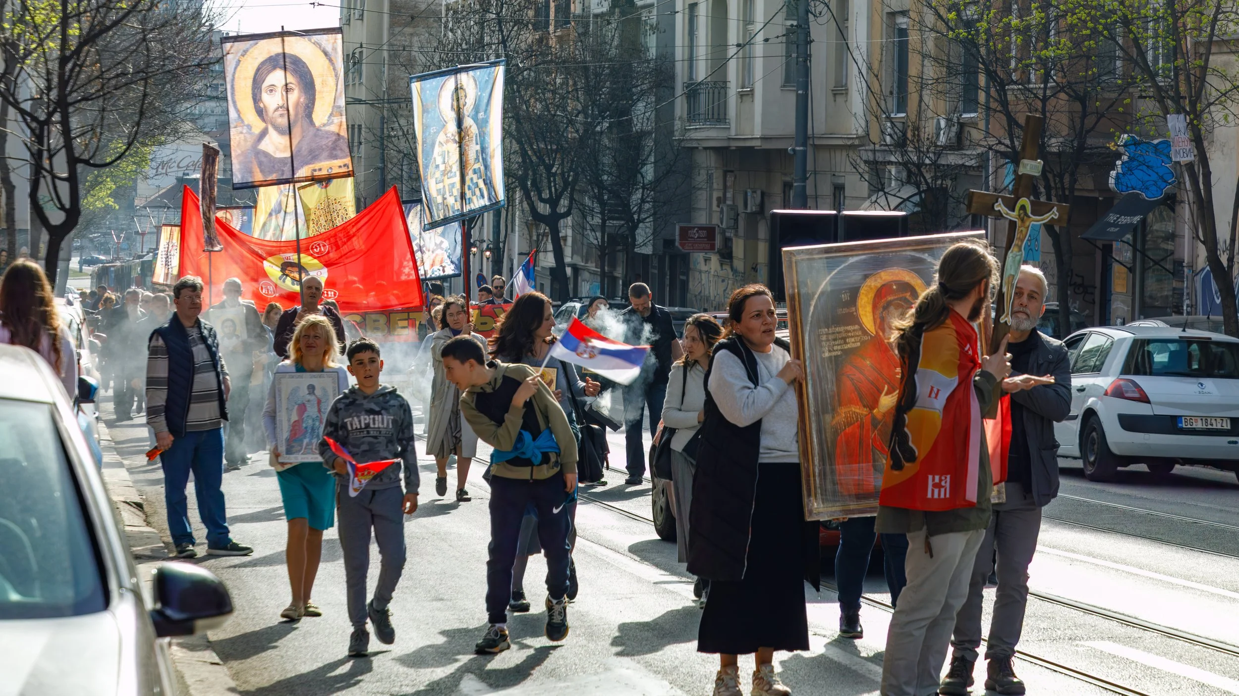  Procession makes its way through the local area around the church 