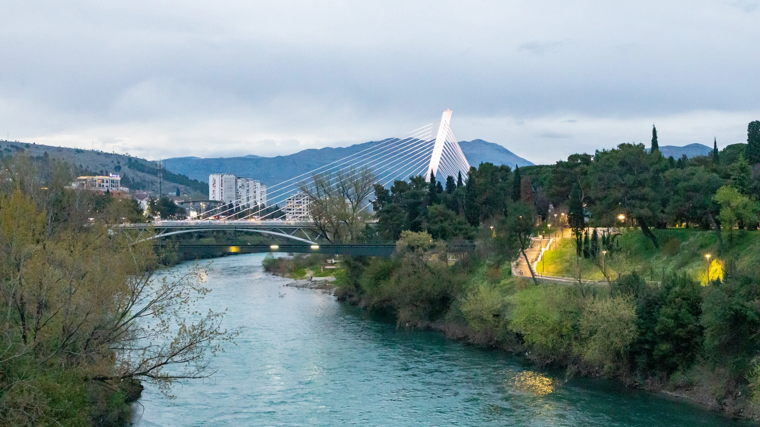  Looking up the Moraca River that cuts through the capital 