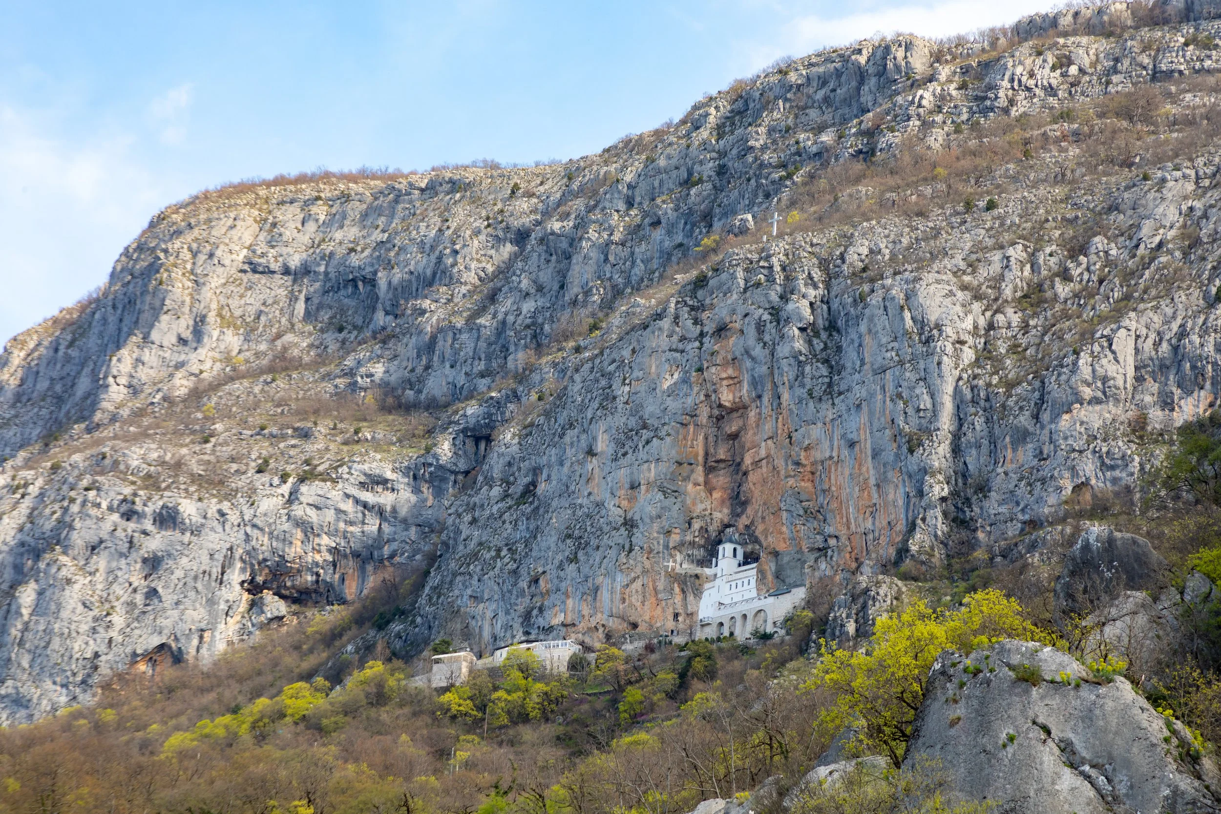  Looking up at the Monastery built into the mountain 