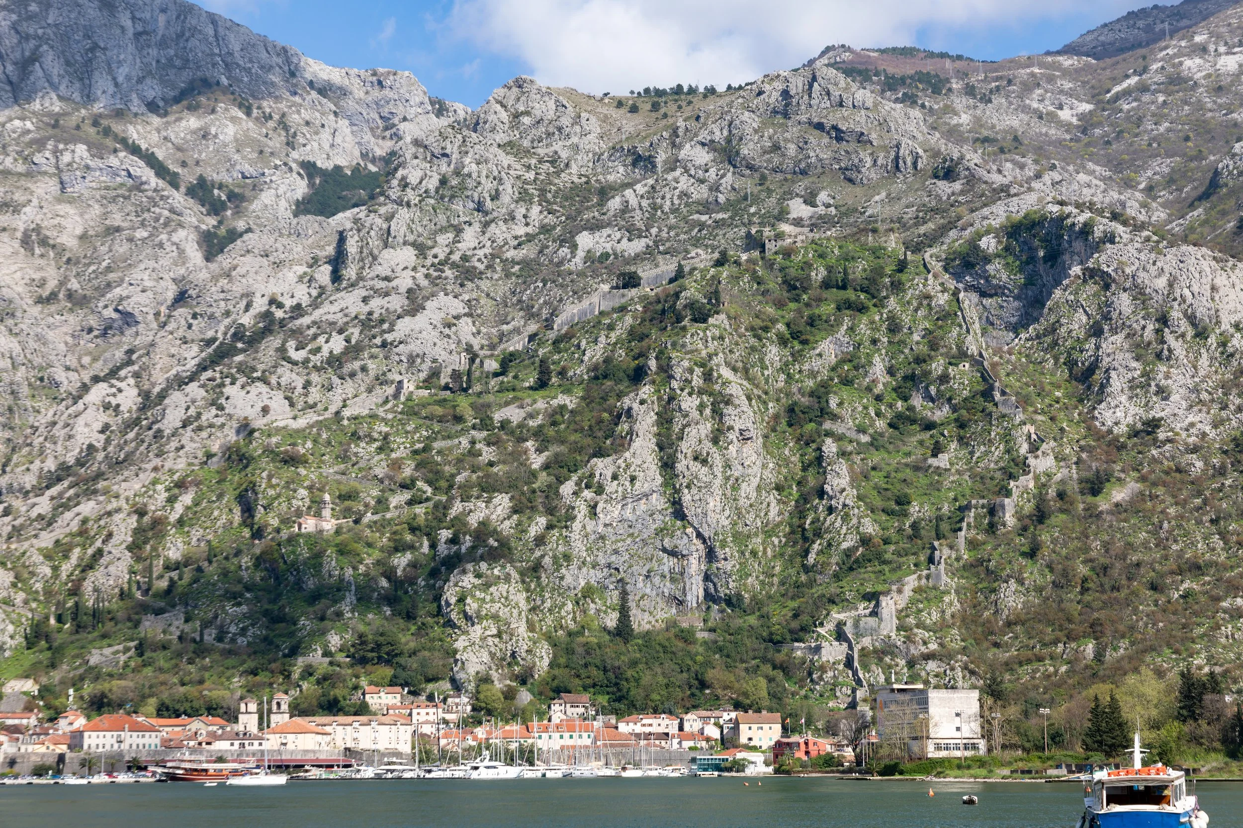  Almost all the way back around at Kotor, if you look closely you can see the city walls extend up St John mountain 