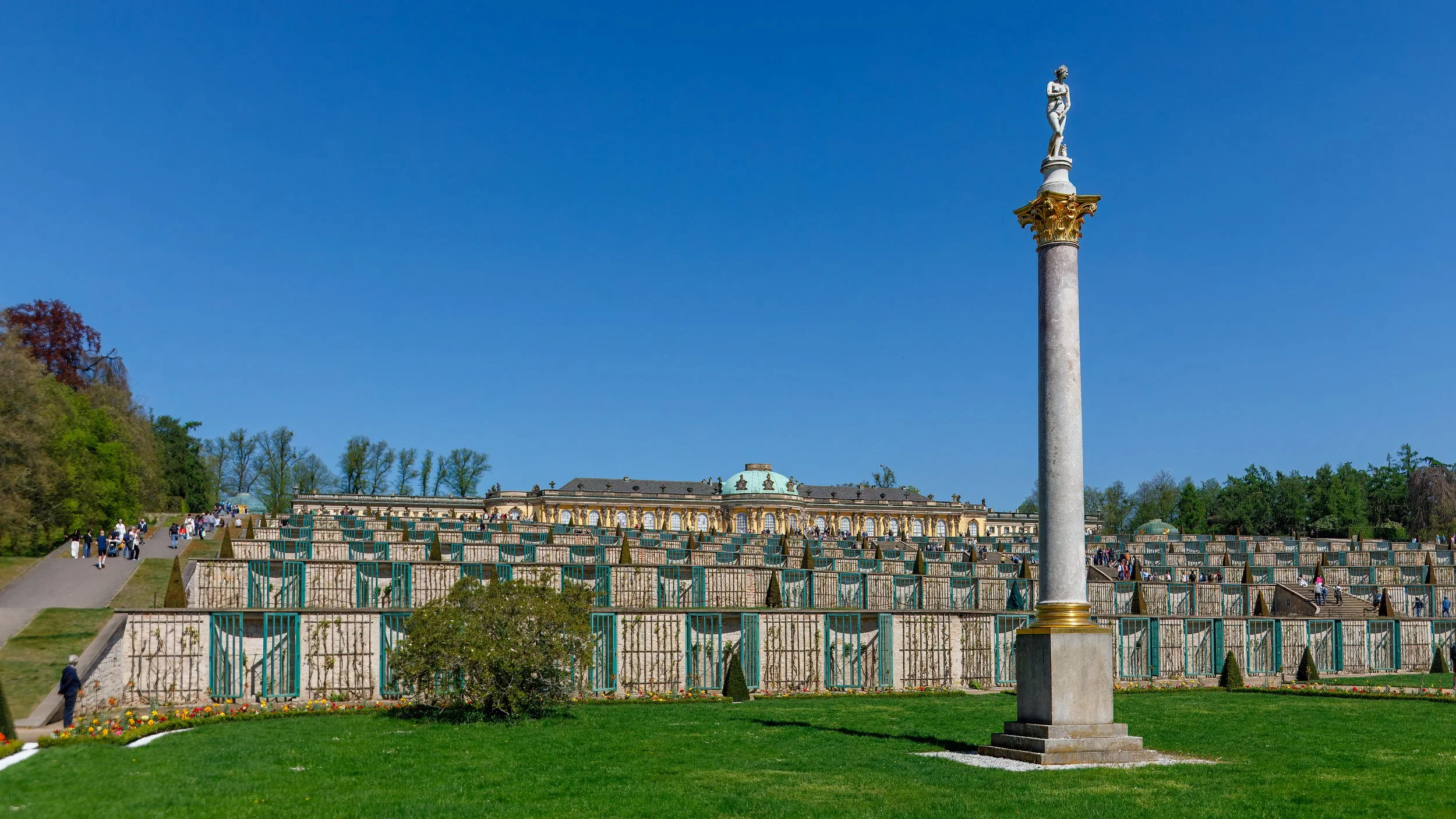  Sanssouci Palace, built by Prussian King Frederick the Great as his summer palace, is much smaller than the New Palace 
