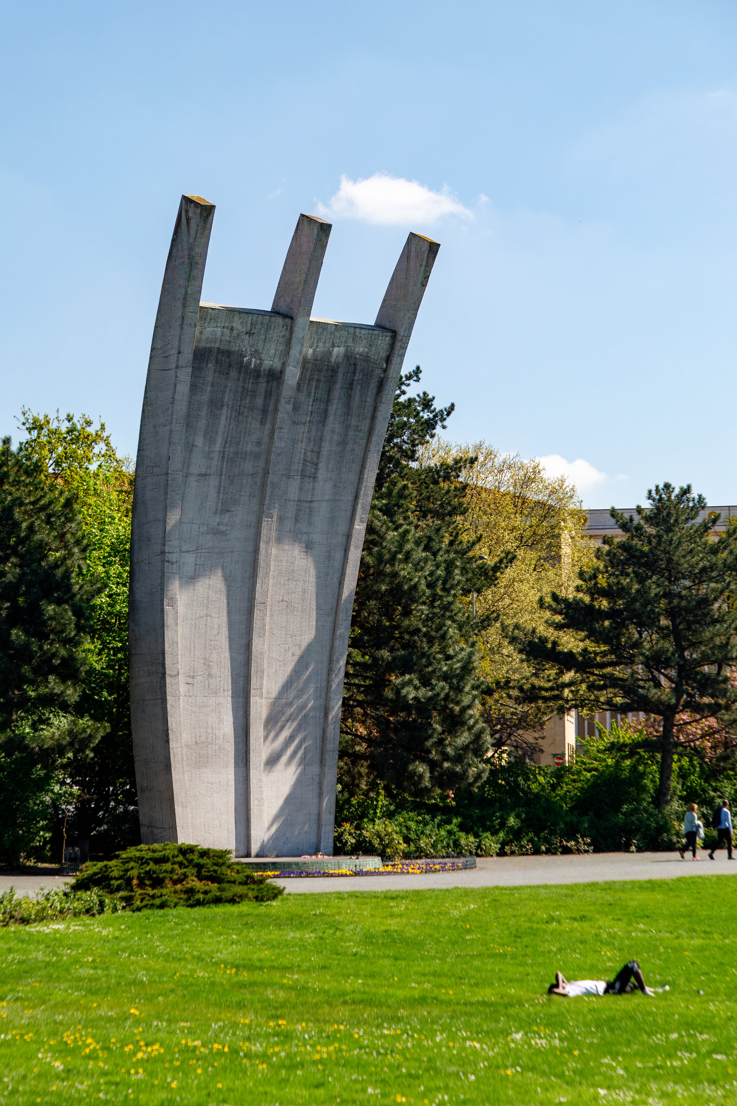  20m high Berlin Airlift Memorial in Platz der Luftbrücke, outside Tempelhof Airport, the focal point of the airlift that supplied West Berlin during the Soviet blockade from 1948-1949 