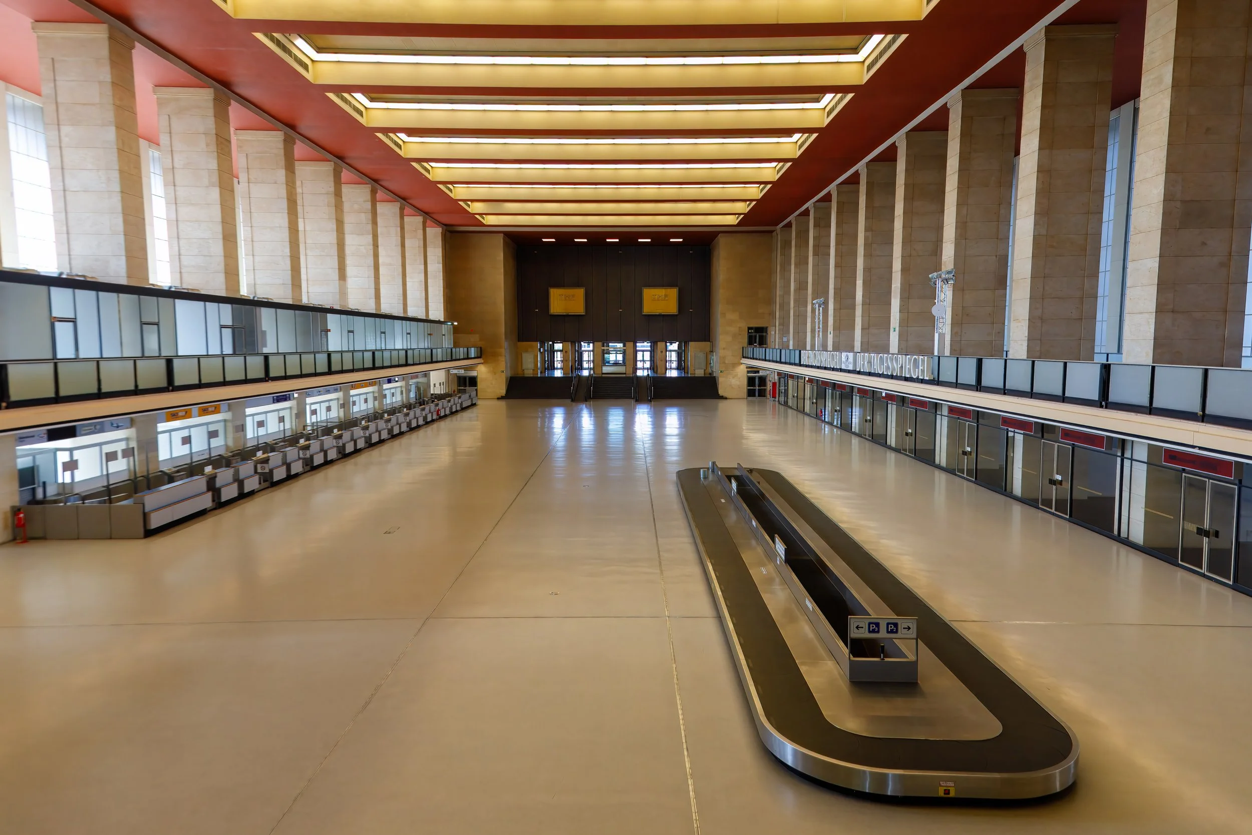  Looking back at the entrance from the length of the large hall before security 
