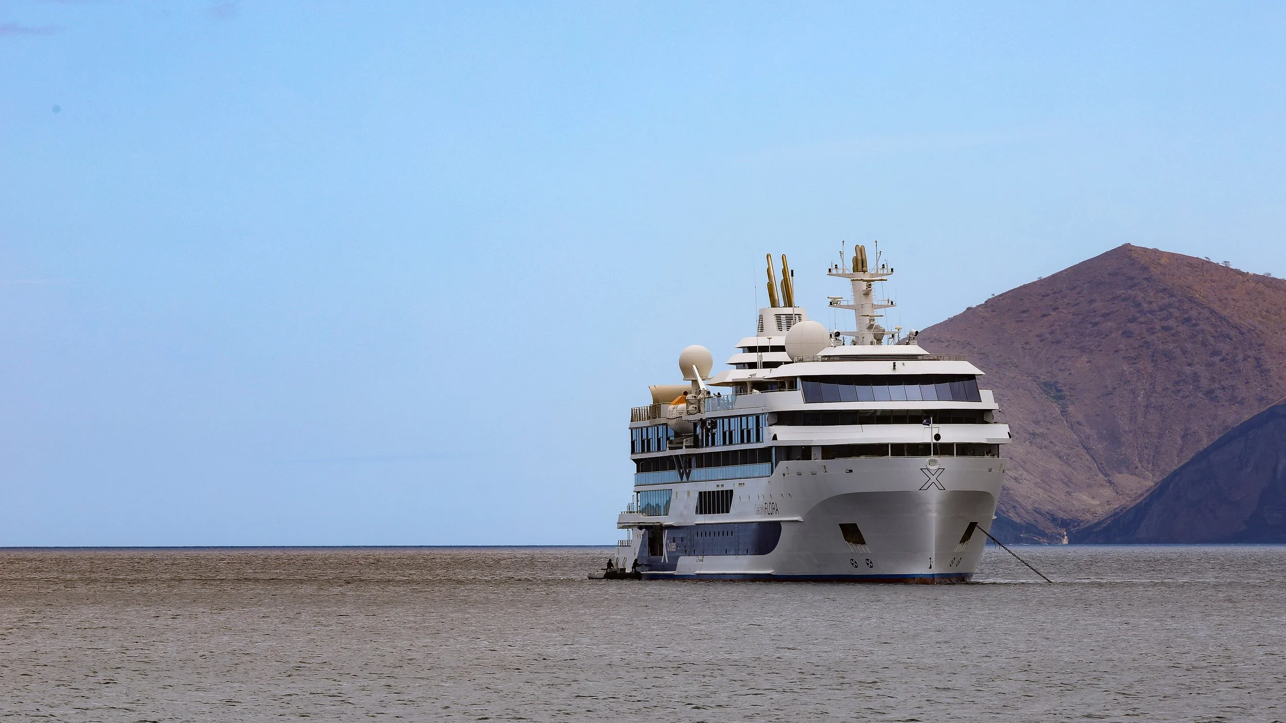  Looking back at to our ship with the island in the background 